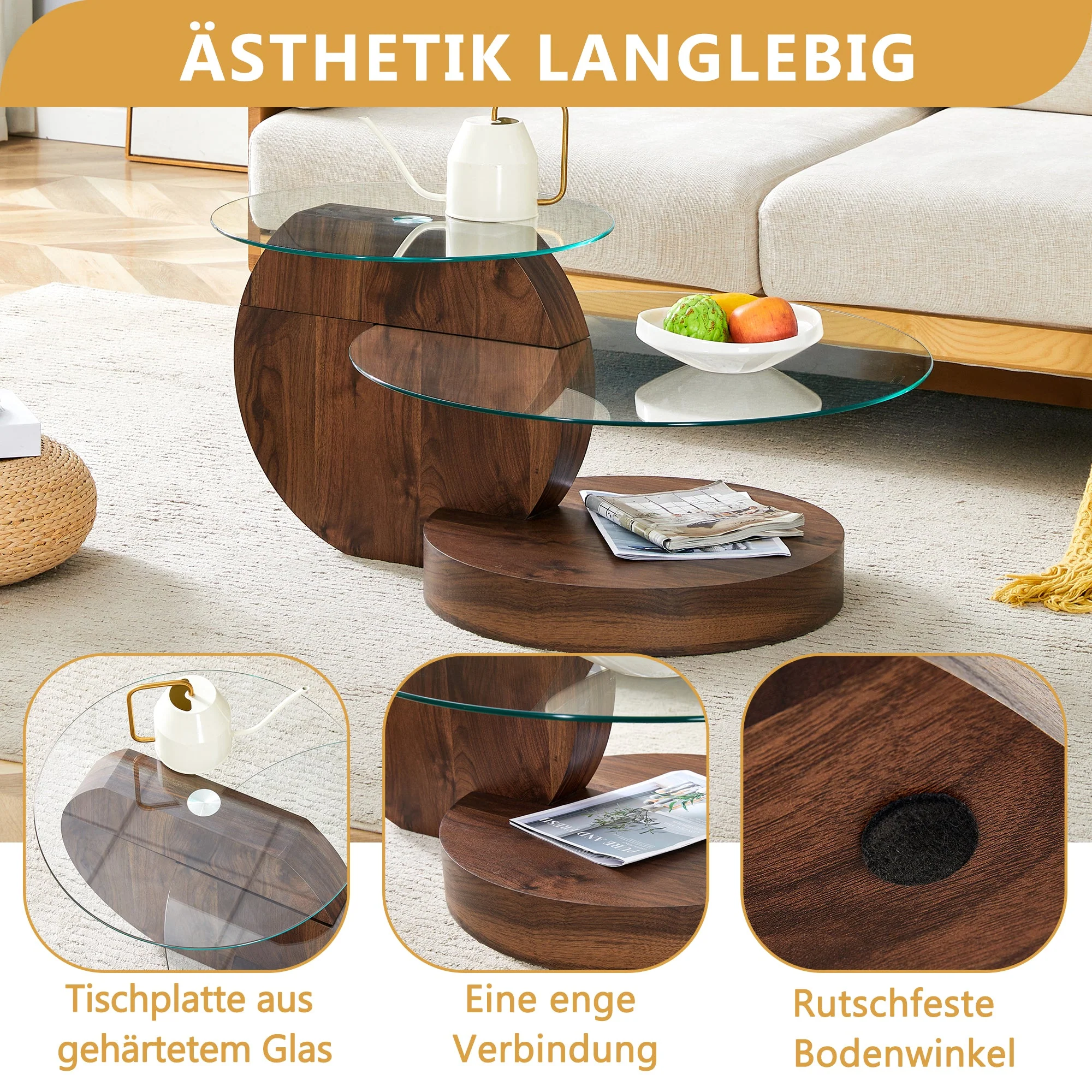 Coffee Table Modern Minimalist Multi-Layer Tempered Glass & MDF - Image 6