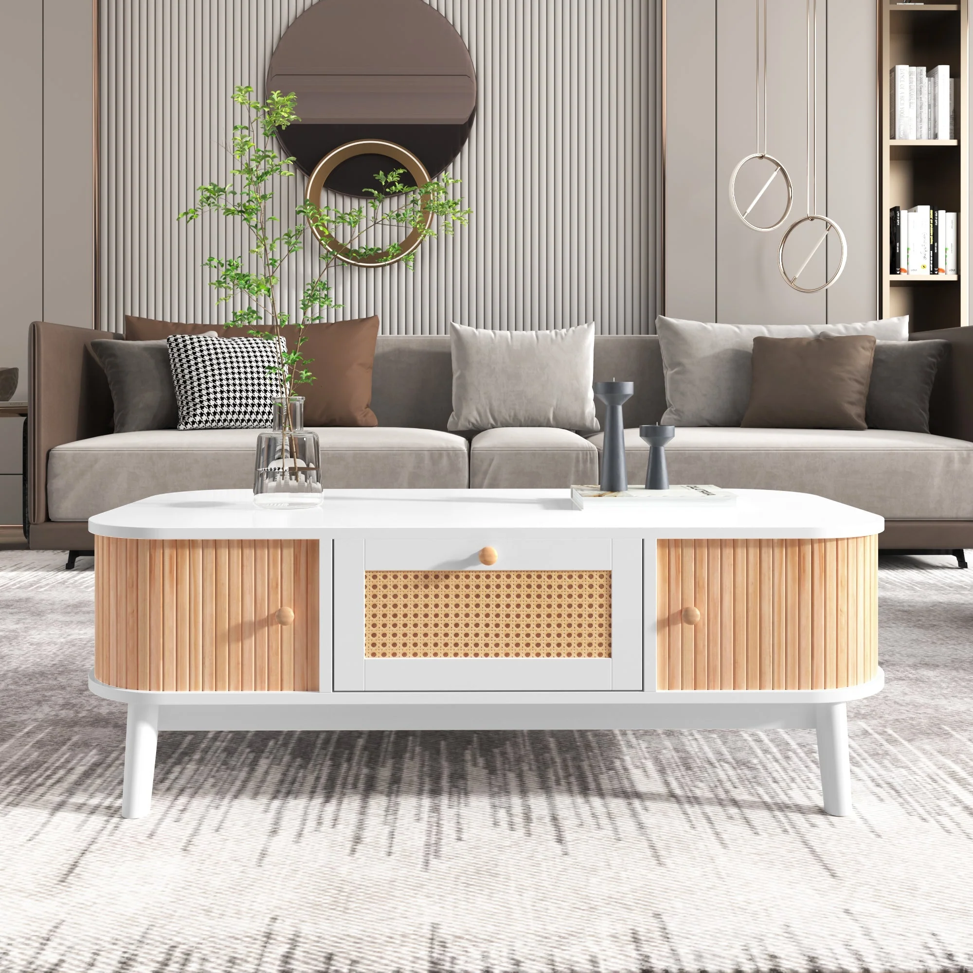 Coffee table rattan, drawers with rattan and solid wood slats, solid wood legs, natural country style. - Image 10