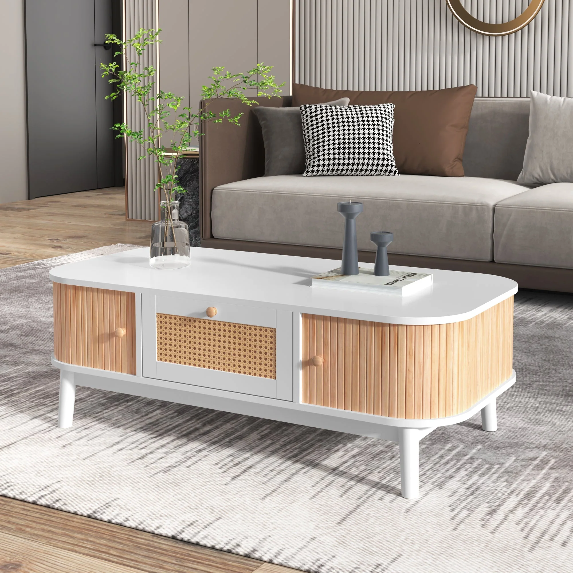 Coffee table rattan, drawers with rattan and solid wood slats, solid wood legs, natural country style. - Image 8