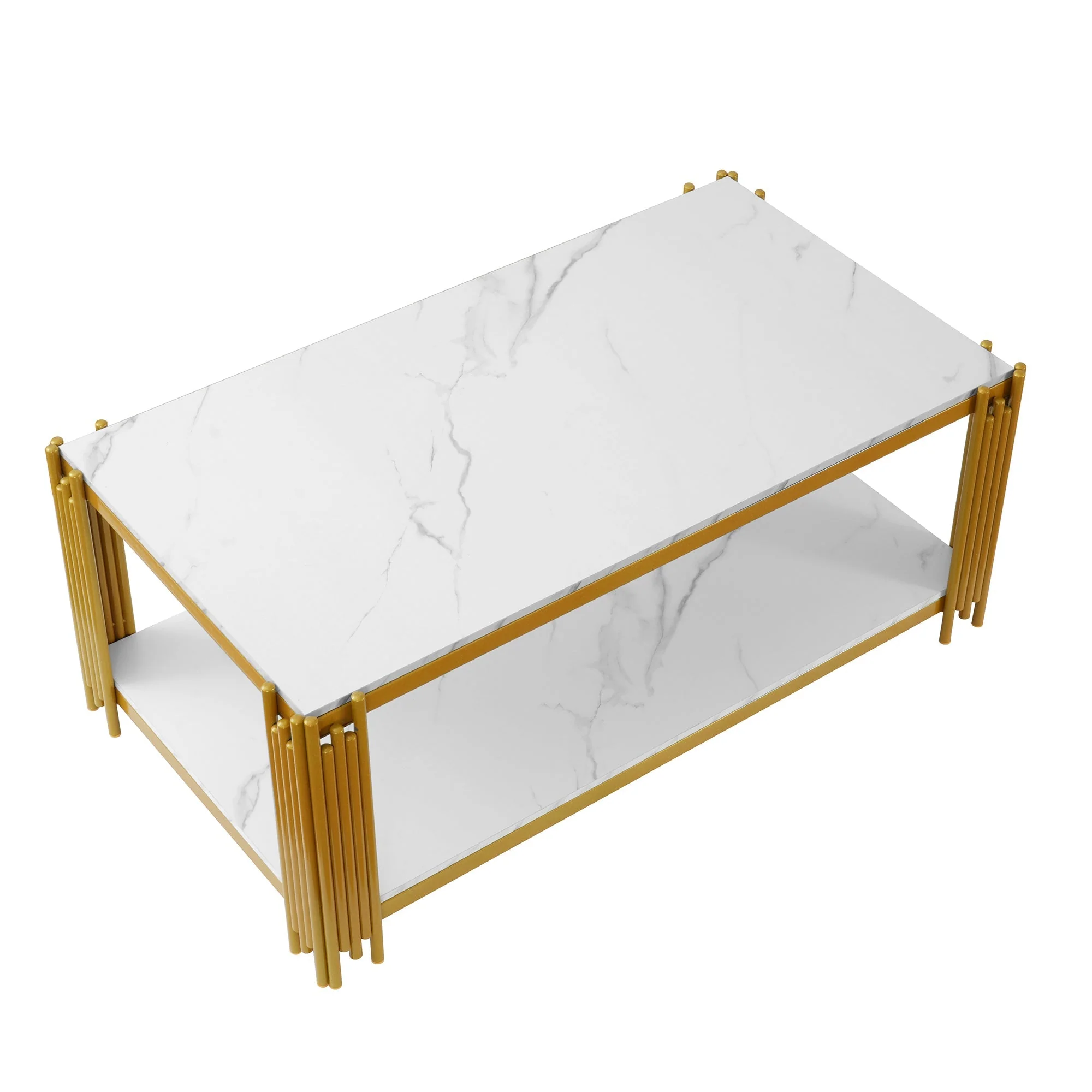 Coffee Table Rectangular Marble Effect Metal Legs - White/Gold - Image 10