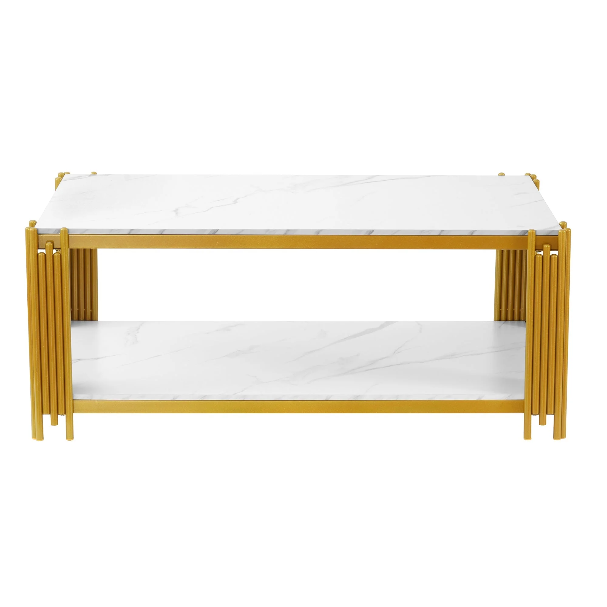 Coffee Table Rectangular Marble Effect Metal Legs - White/Gold - Image 3
