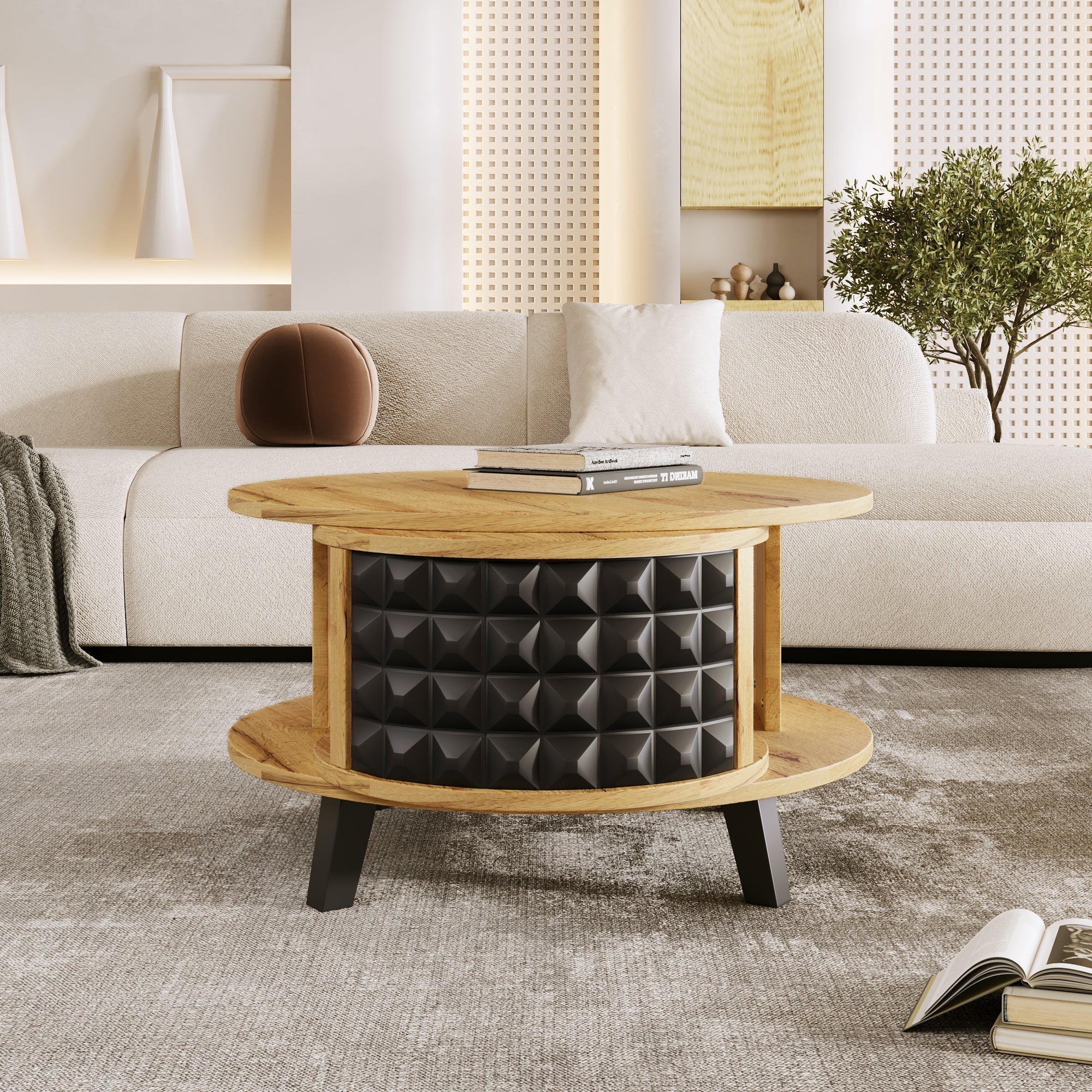 Coffee Table Rotating Side Table with Hidden Storage - Image 5