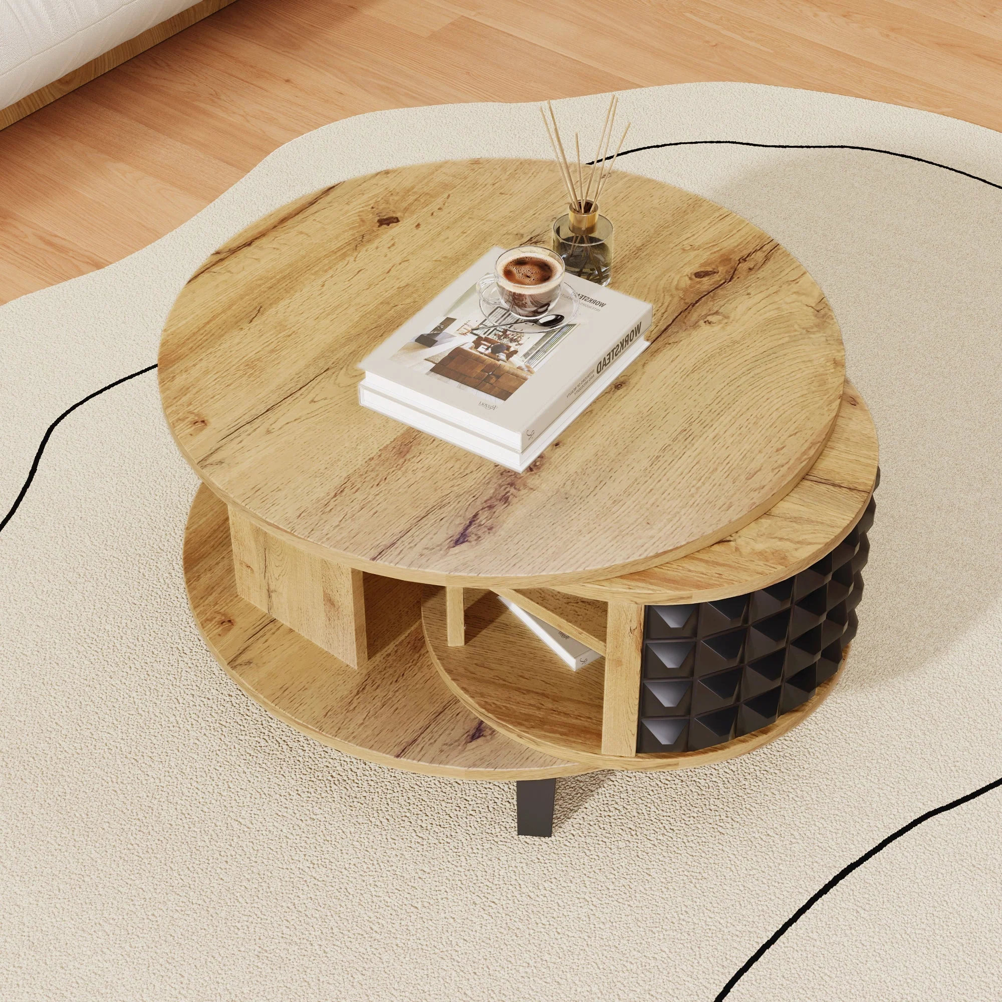 Coffee Table Rotating Side Table with Hidden Storage - Image 7