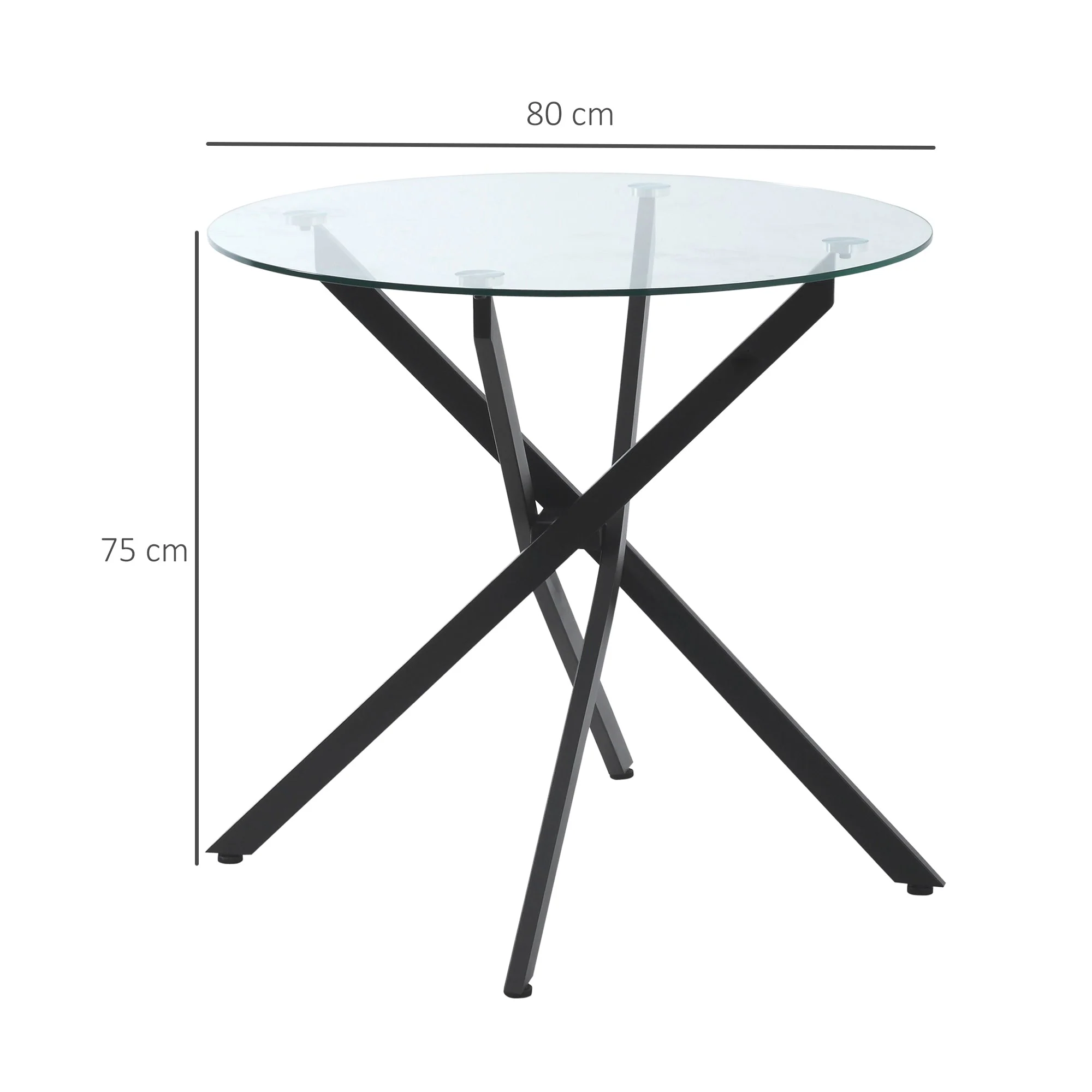 Coffee Table, Round Glass Side Table with Safety Glass, Black Metal Frame - Image 3