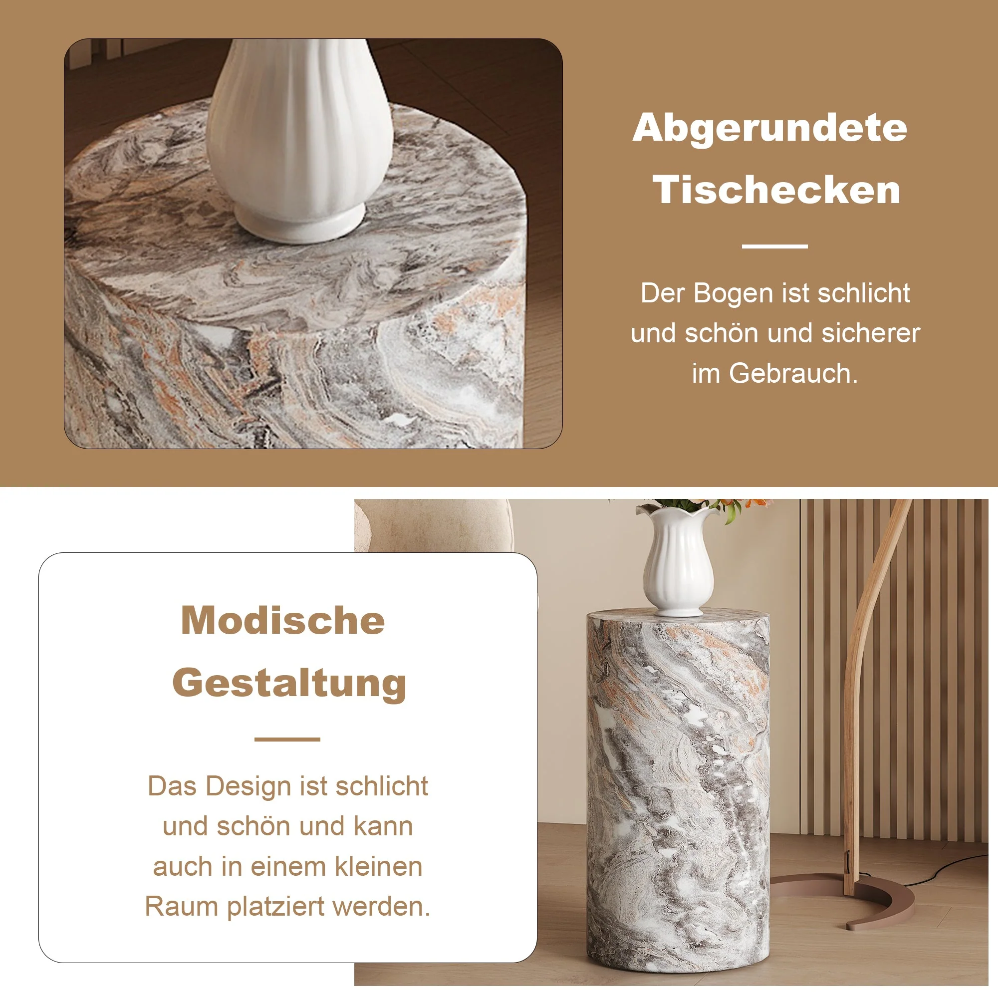 Coffee Table Round MDF Minimalist Design Small Side Table Grey Marble Look - Image 6