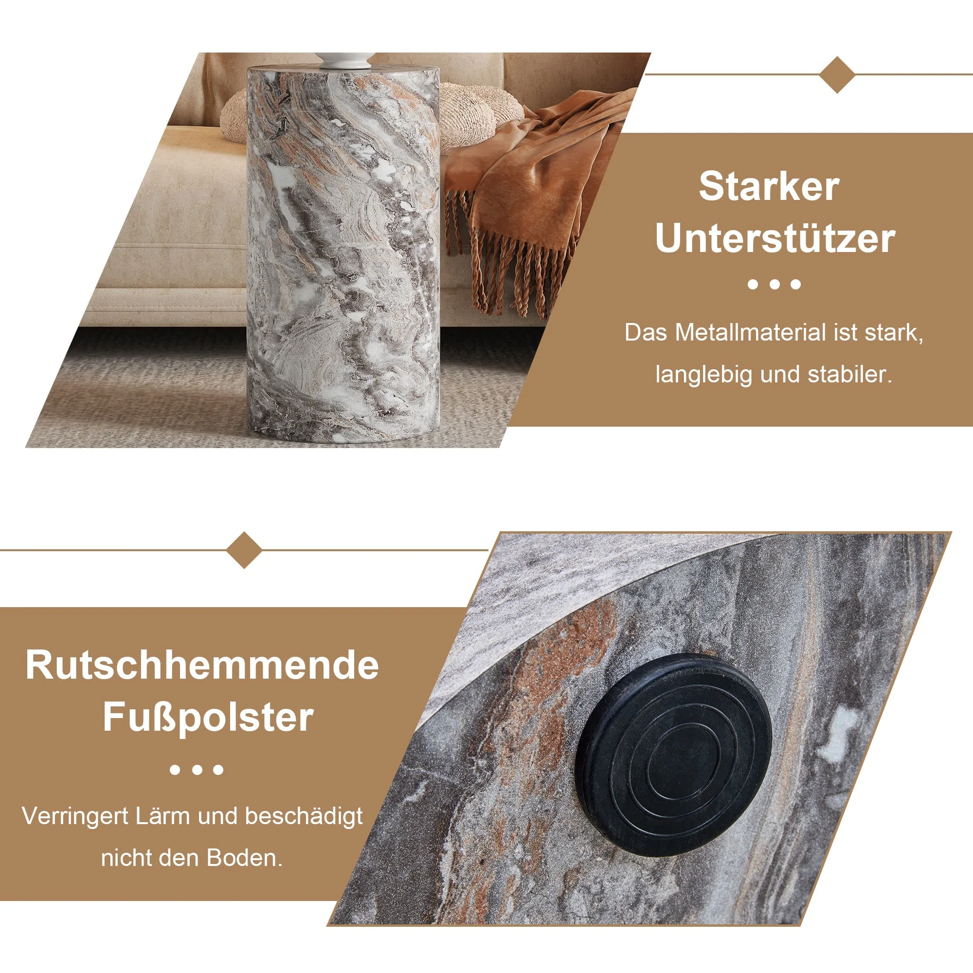 Coffee Table Round MDF Minimalist Design Small Side Table Grey Marble Look - Image 8