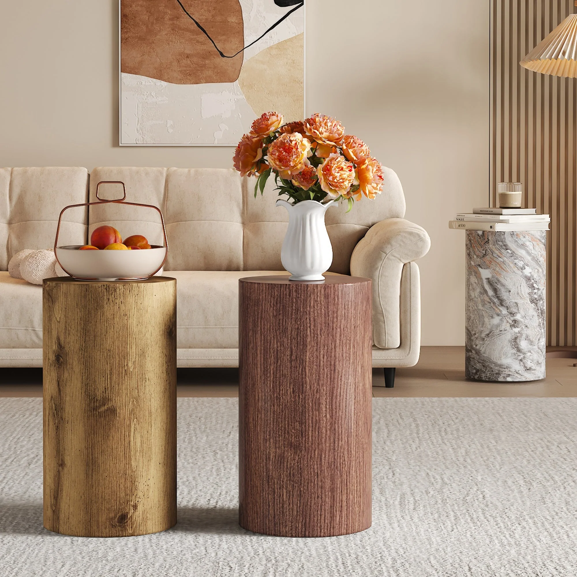 Coffee Table Round Minimalist Design MDF - Walnut - Image 10