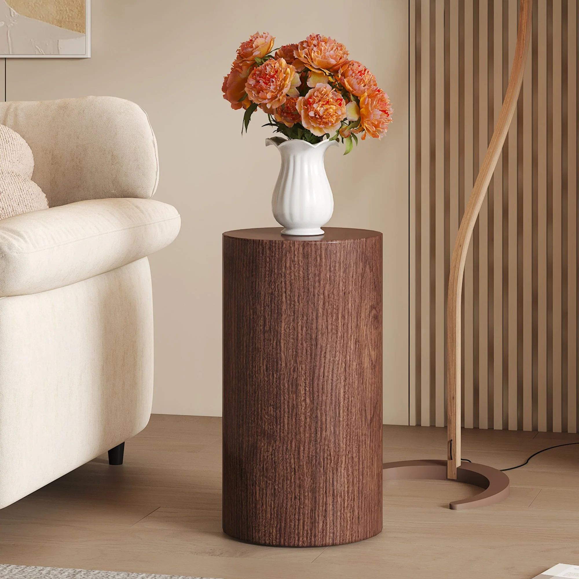 Coffee Table Round Minimalist Design MDF - Walnut - Image 2