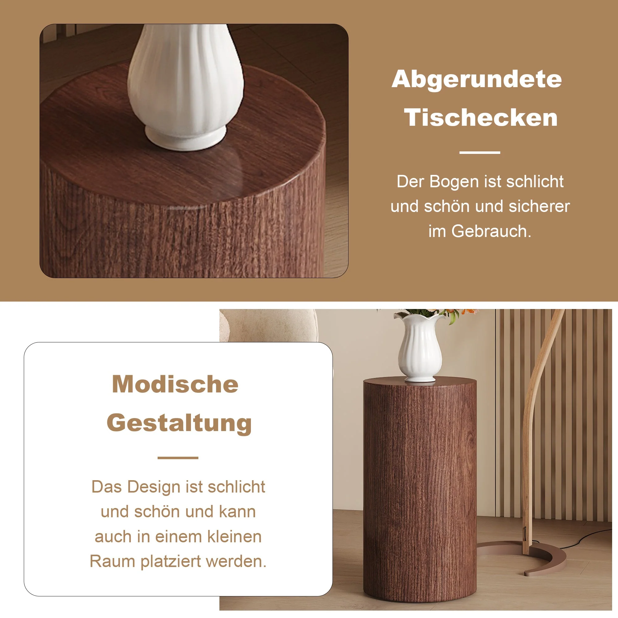 Coffee Table Round Minimalist Design MDF - Walnut - Image 5