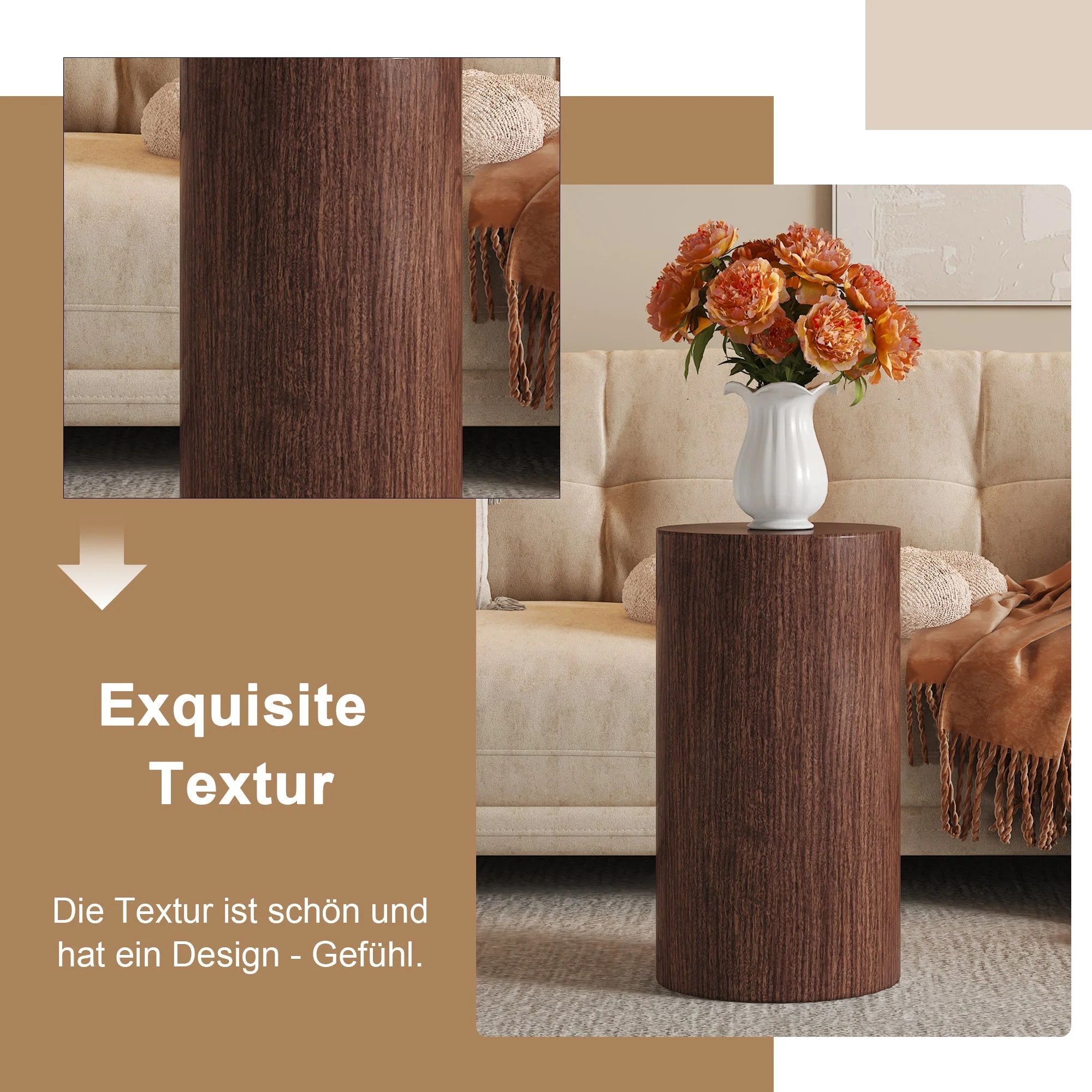 Coffee Table Round Minimalist Design MDF - Walnut - Image 8
