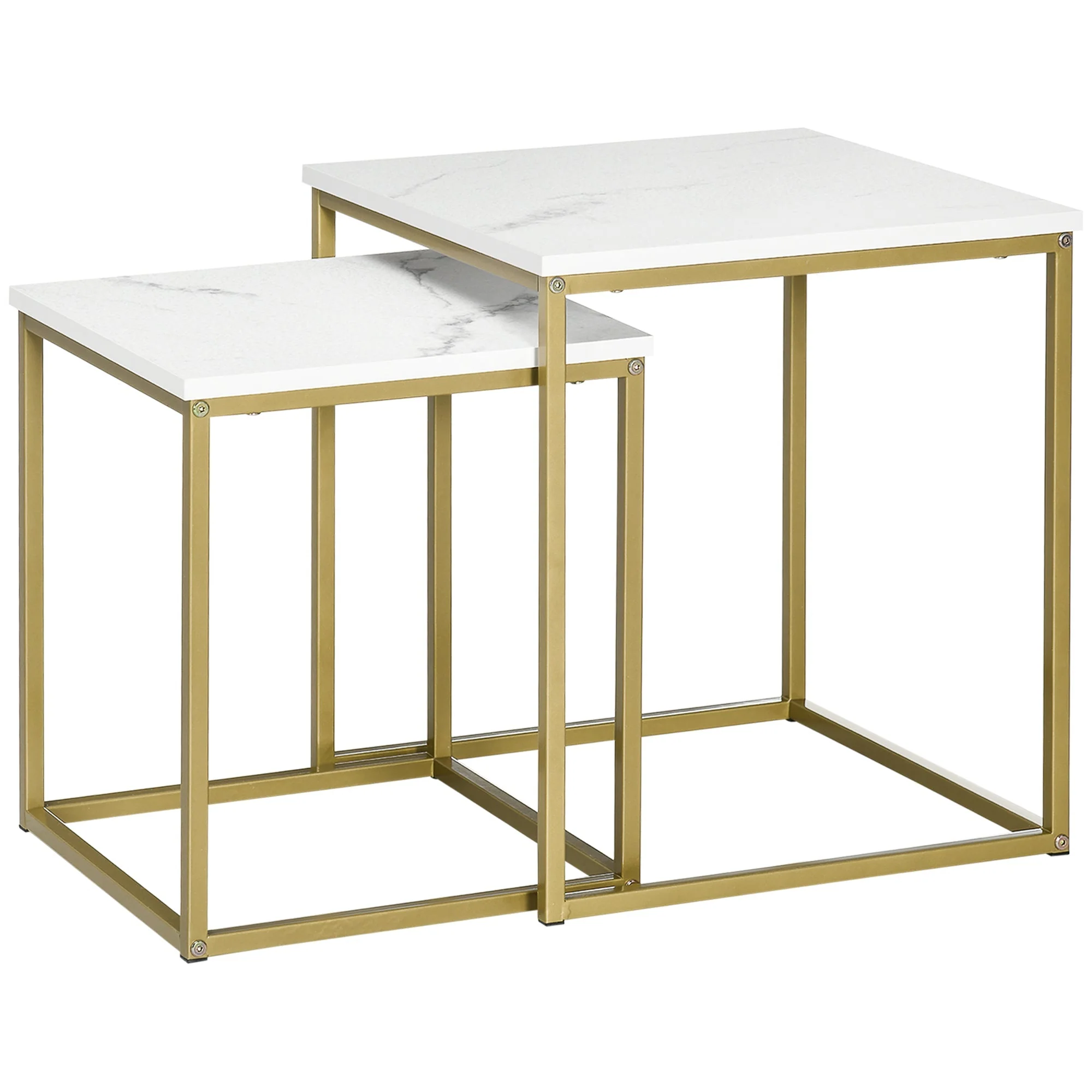 Coffee Table Set, Nesting Side Sofa Tables, Steel Frame, White - Image 2