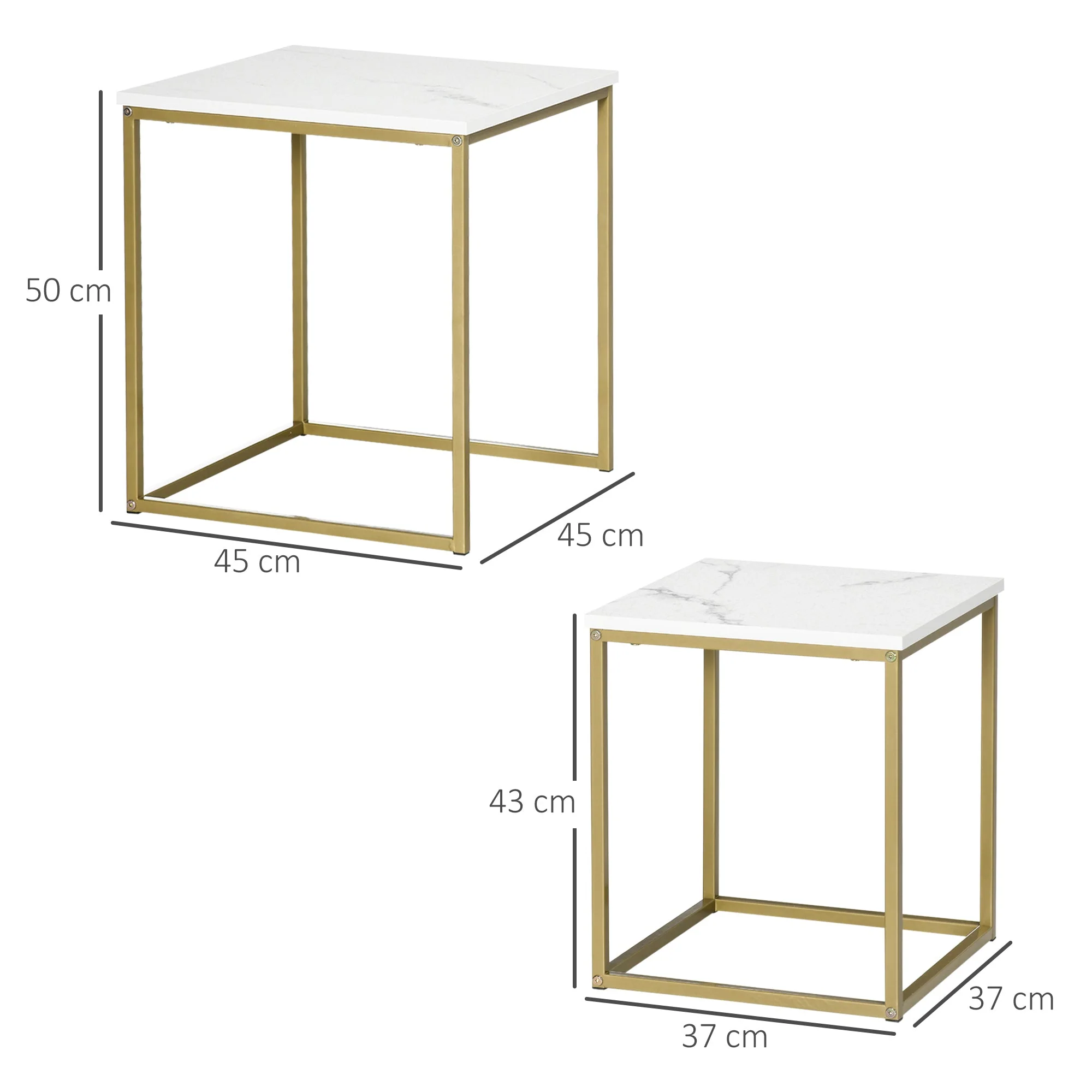 Coffee Table Set, Nesting Side Sofa Tables, Steel Frame, White - Image 3
