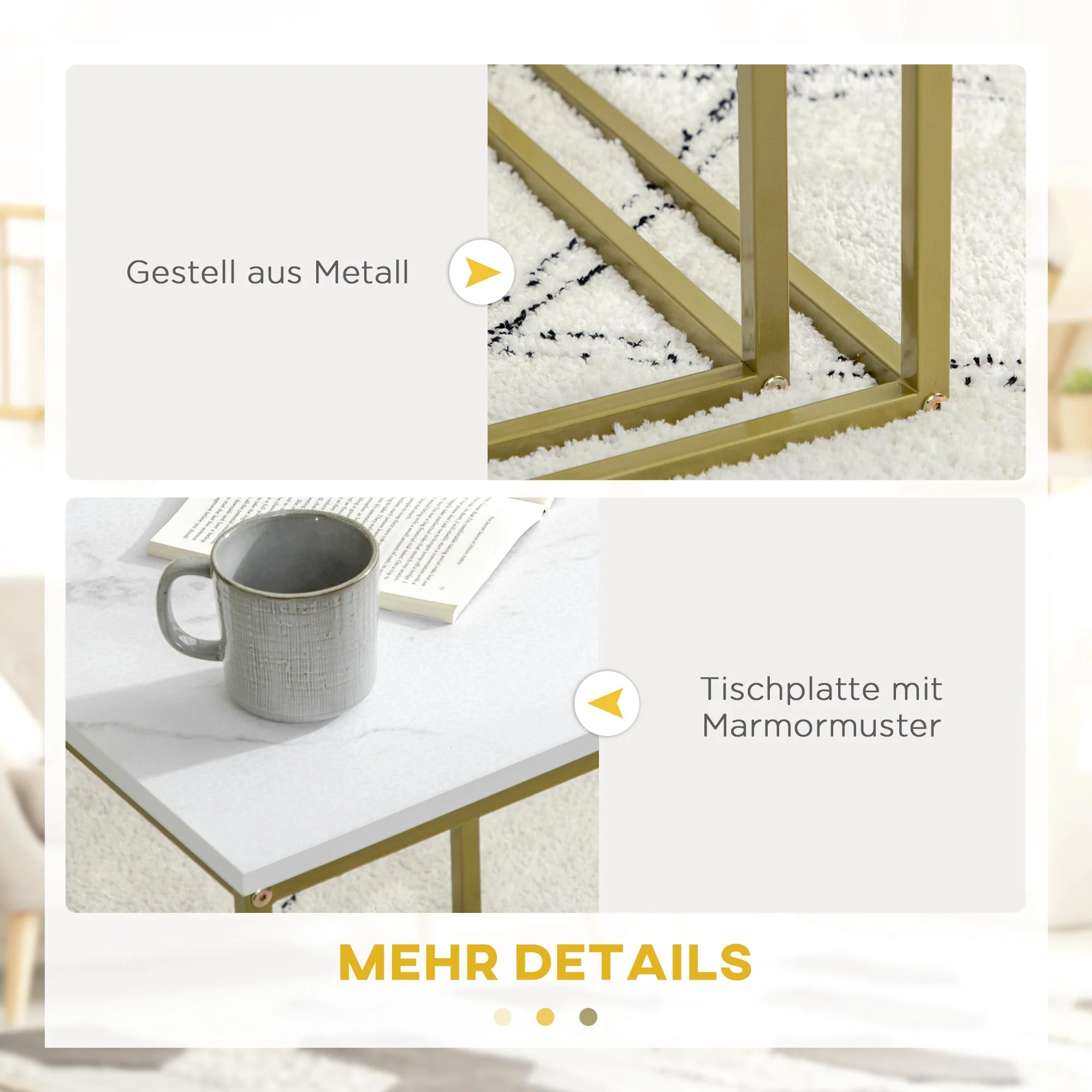 Coffee Table Set, Nesting Side Sofa Tables, Steel Frame, White - Image 6