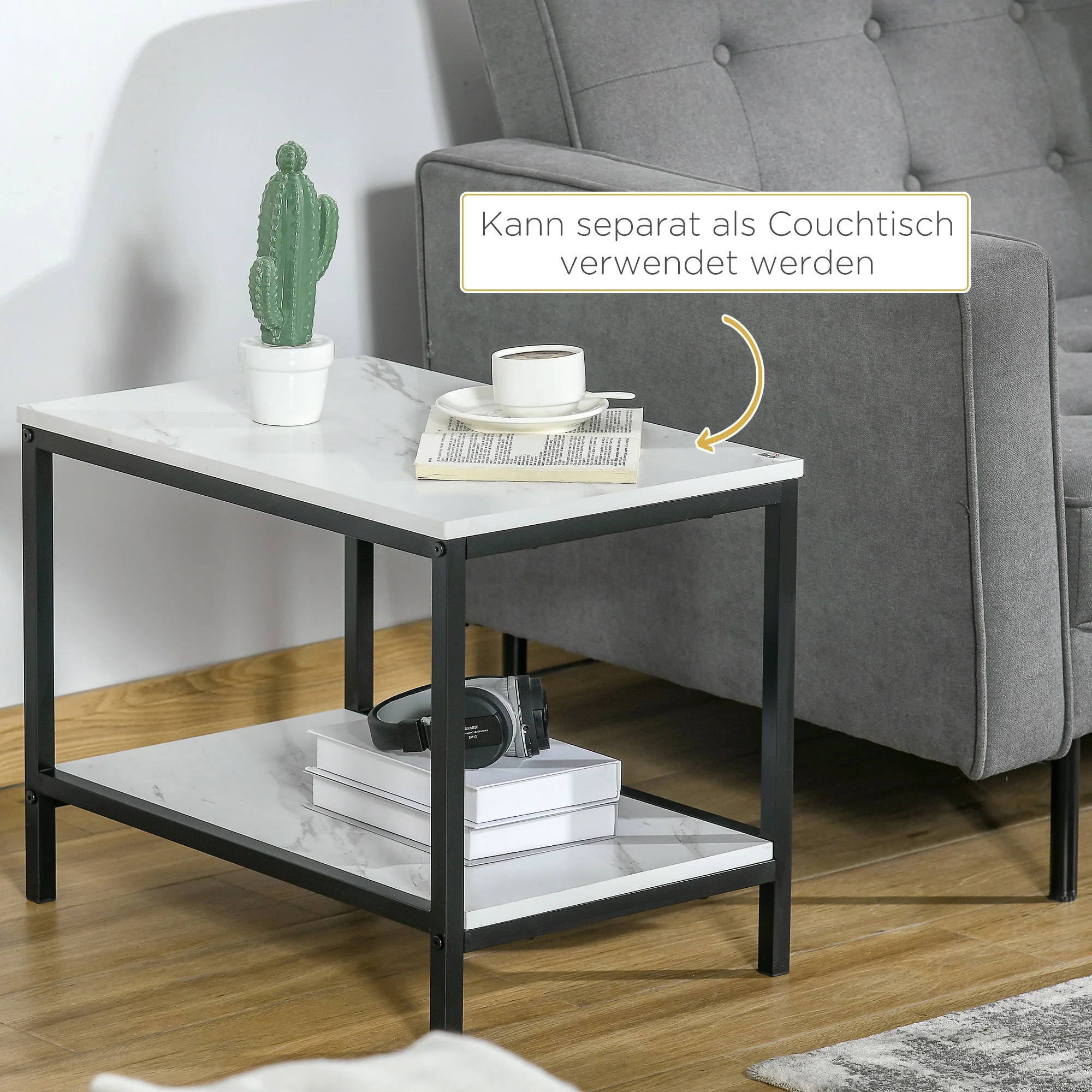 Coffee Table Set of 2 Nesting Modern Marble Look, Steel - Image 6