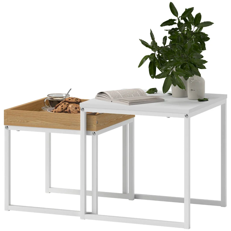 Coffee Table, Set of 2, Square, White MDF/Metal - Image 2