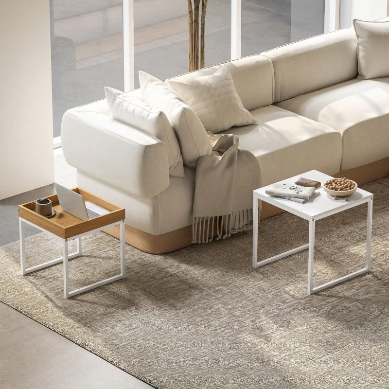 Coffee Table, Set of 2, Square, White MDF/Metal - Image 3