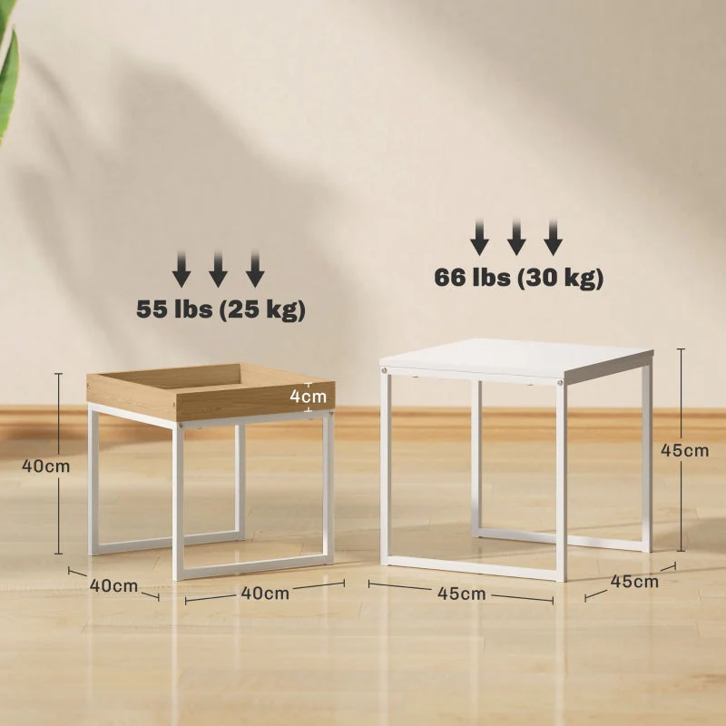 Coffee Table, Set of 2, Square, White MDF/Metal - Image 4