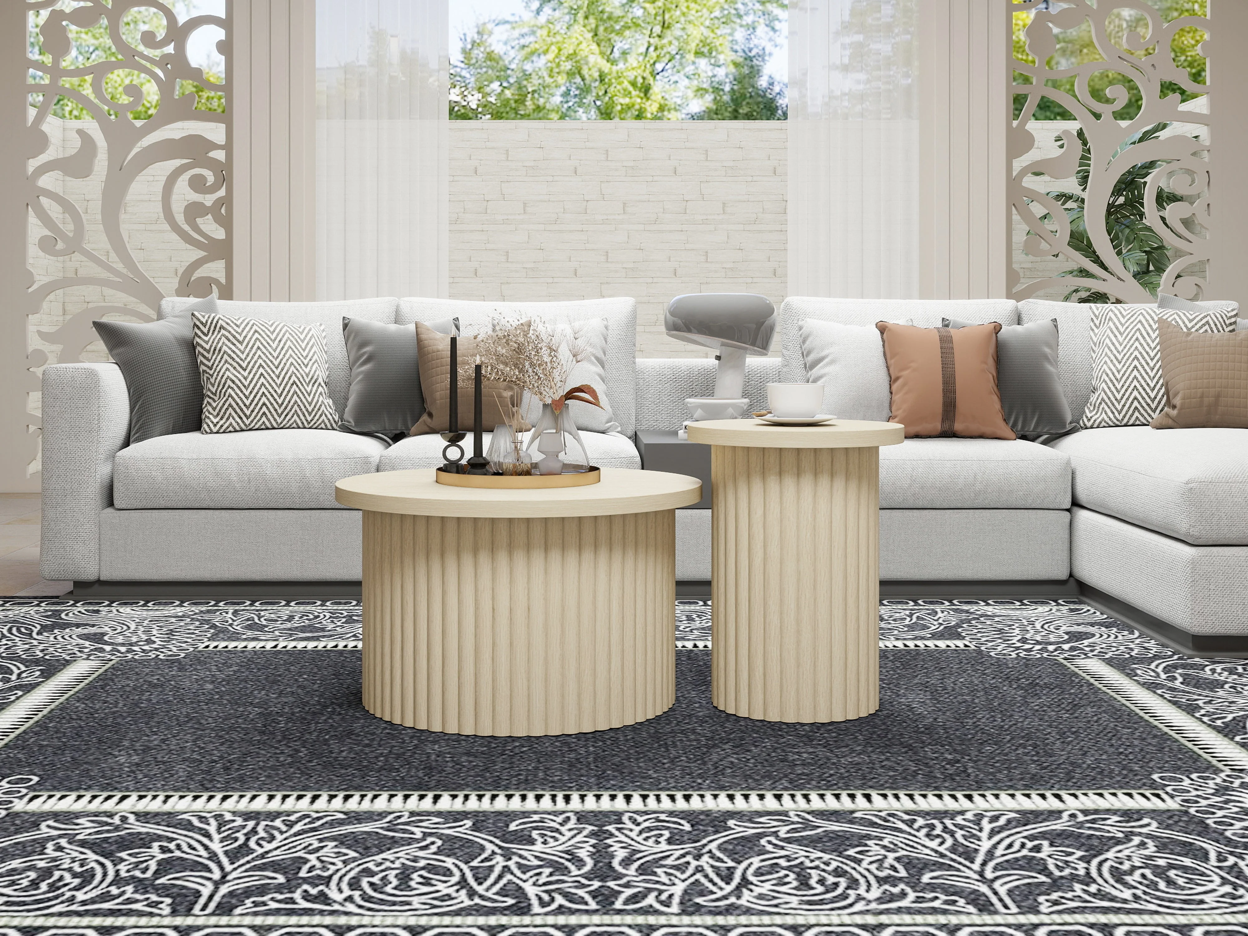 Coffee Table Set, Round 2-Pack Side Table, Natural Wood - Image 2