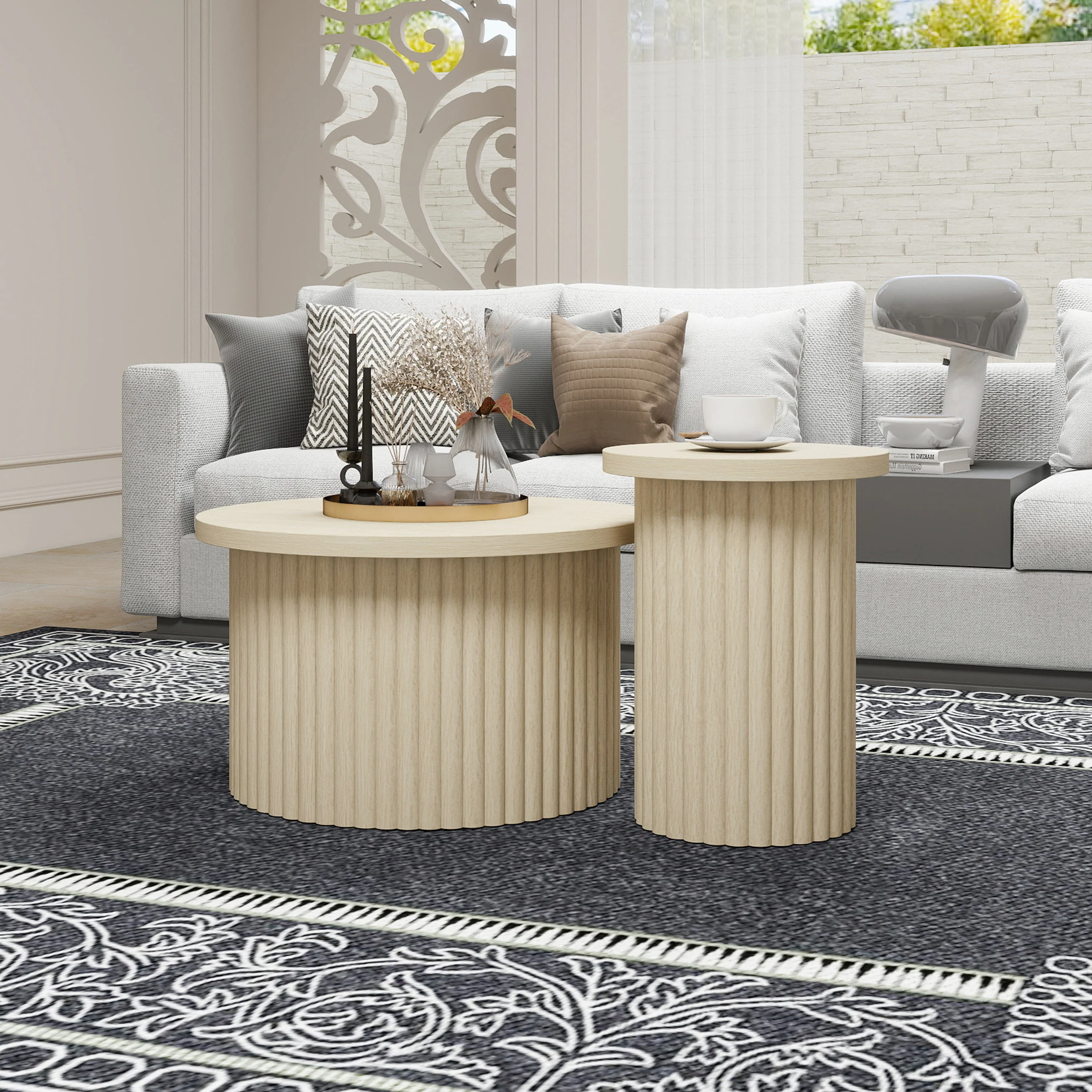 Coffee Table Set, Round 2-Pack Side Table, Natural Wood - Image 3