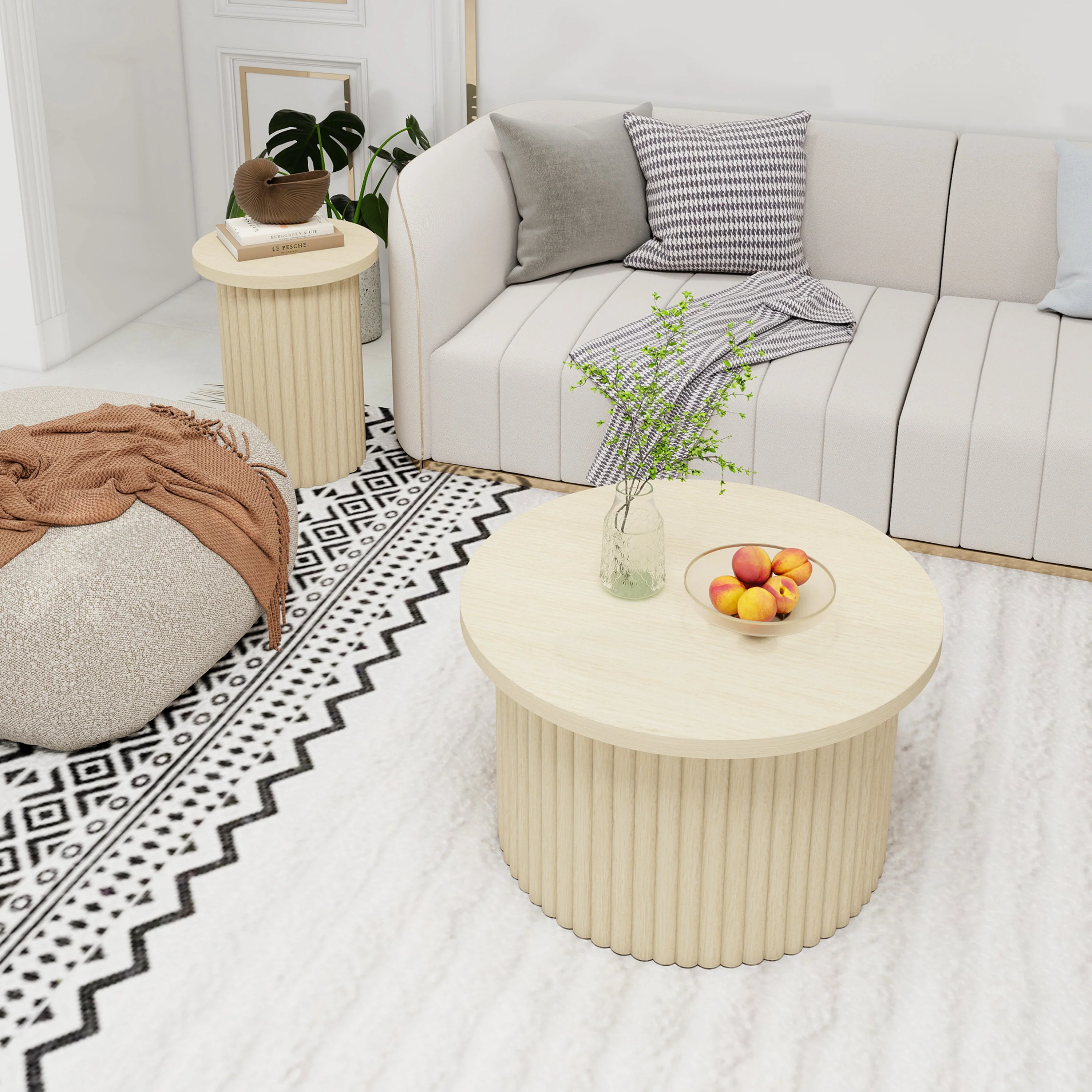 Coffee Table Set, Round 2-Pack Side Table, Natural Wood - Image 8