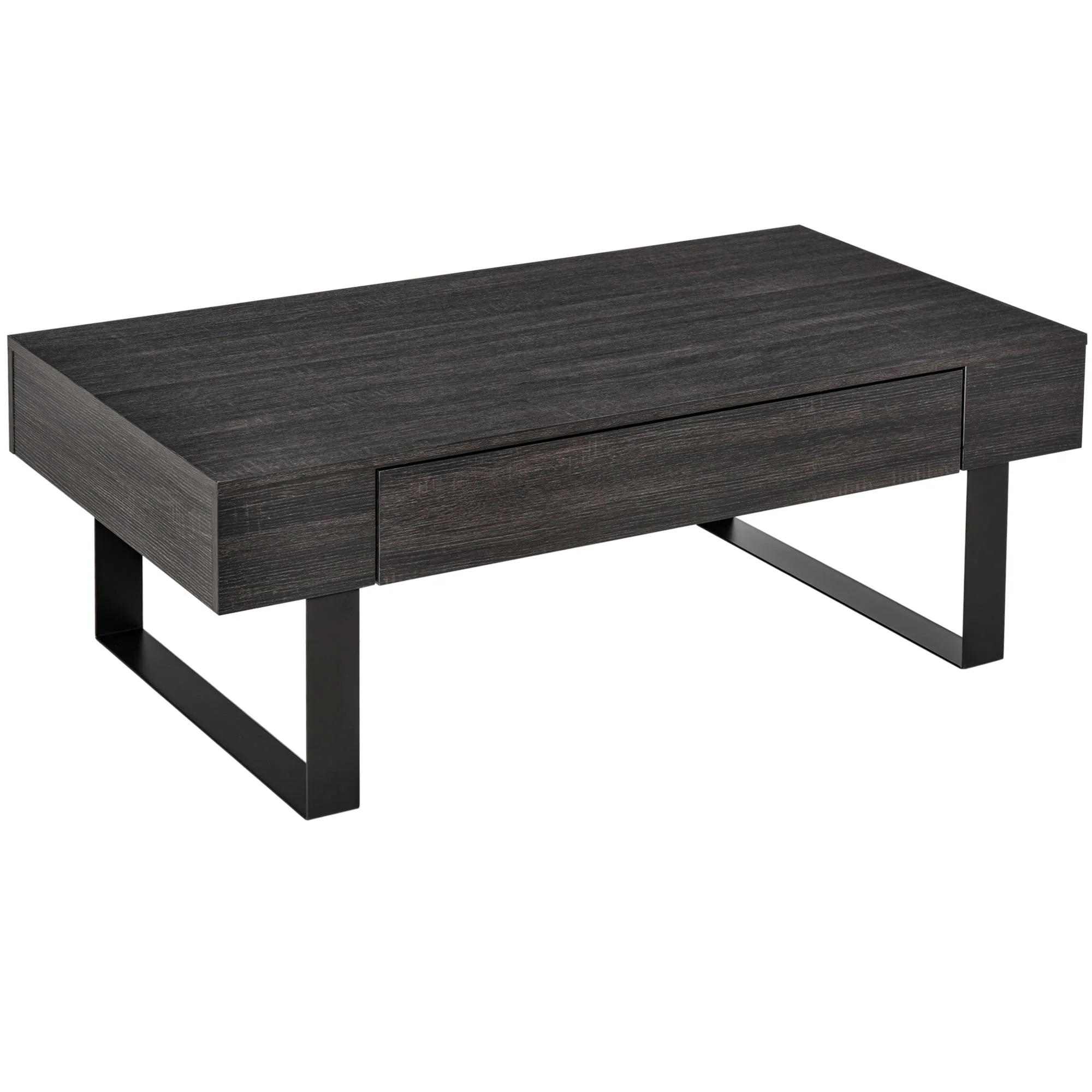 Coffee table side table with drawer & shelves, sturdy steel frame, modern design - Image 2