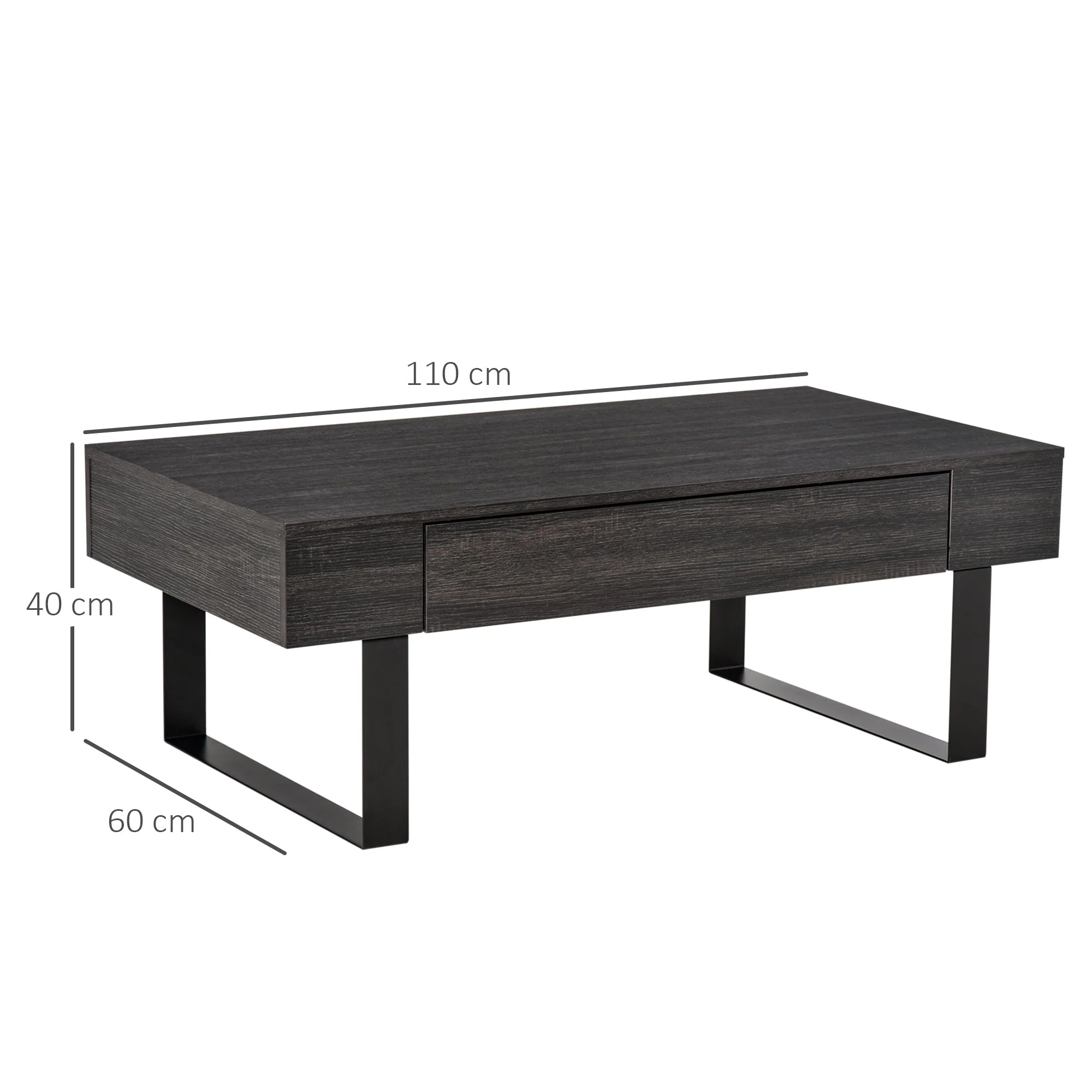Coffee table side table with drawer & shelves, sturdy steel frame, modern design - Image 3