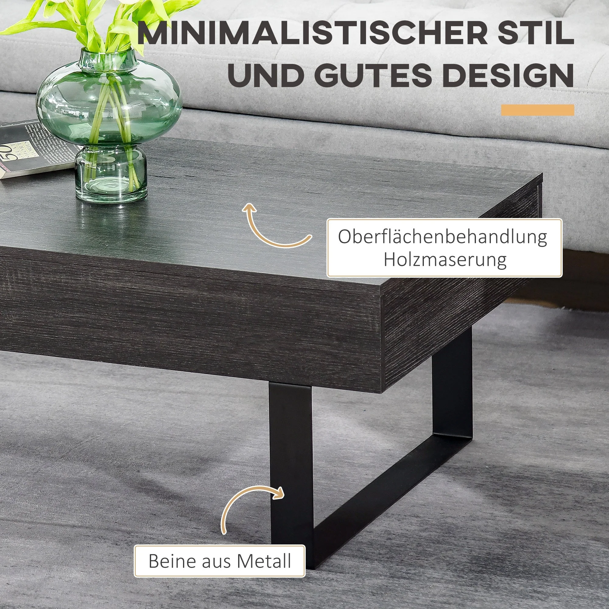 Coffee table side table with drawer & shelves, sturdy steel frame, modern design - Image 4