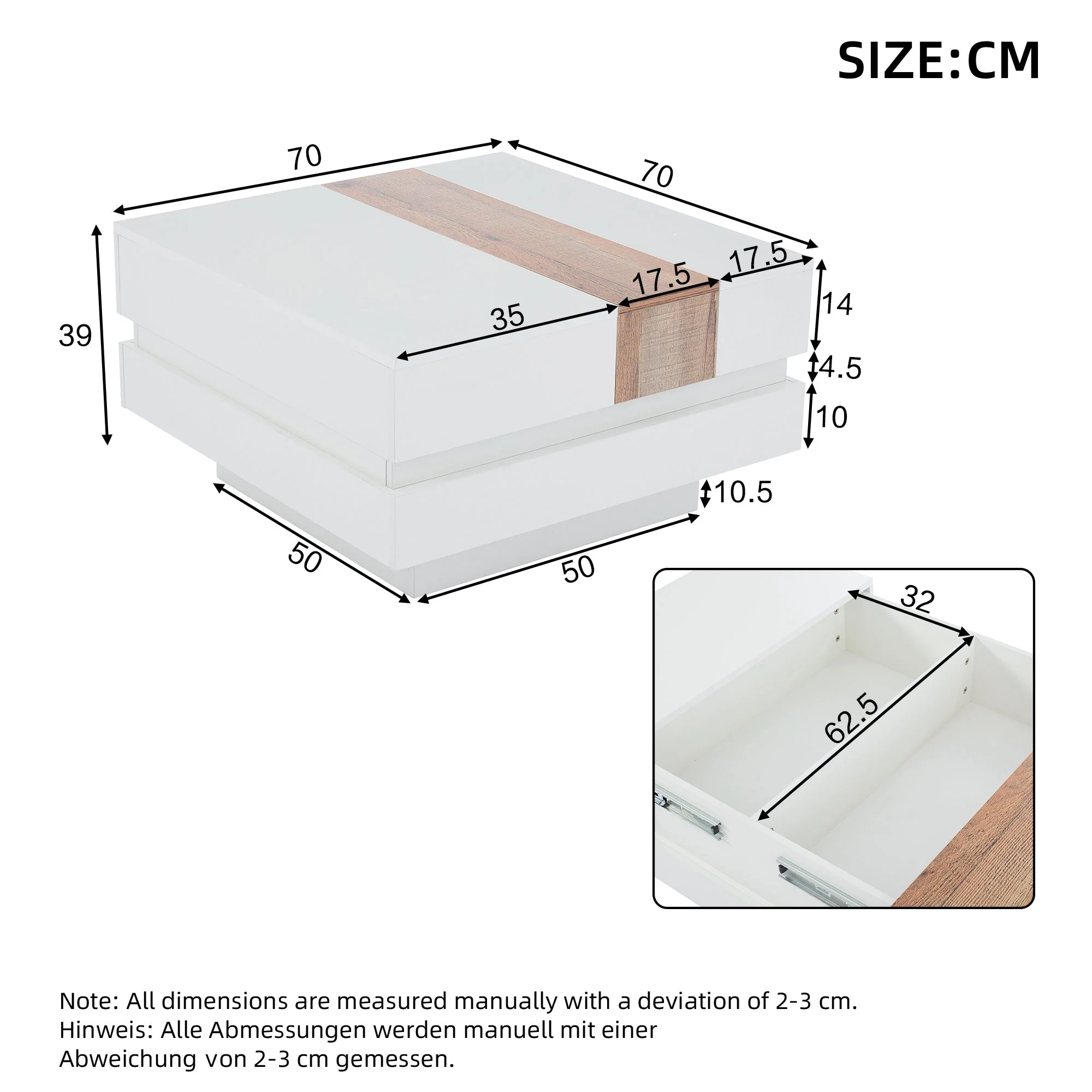 Coffee Table, Square with Extendable Top & Hidden Storage, White High Gloss - Image 7