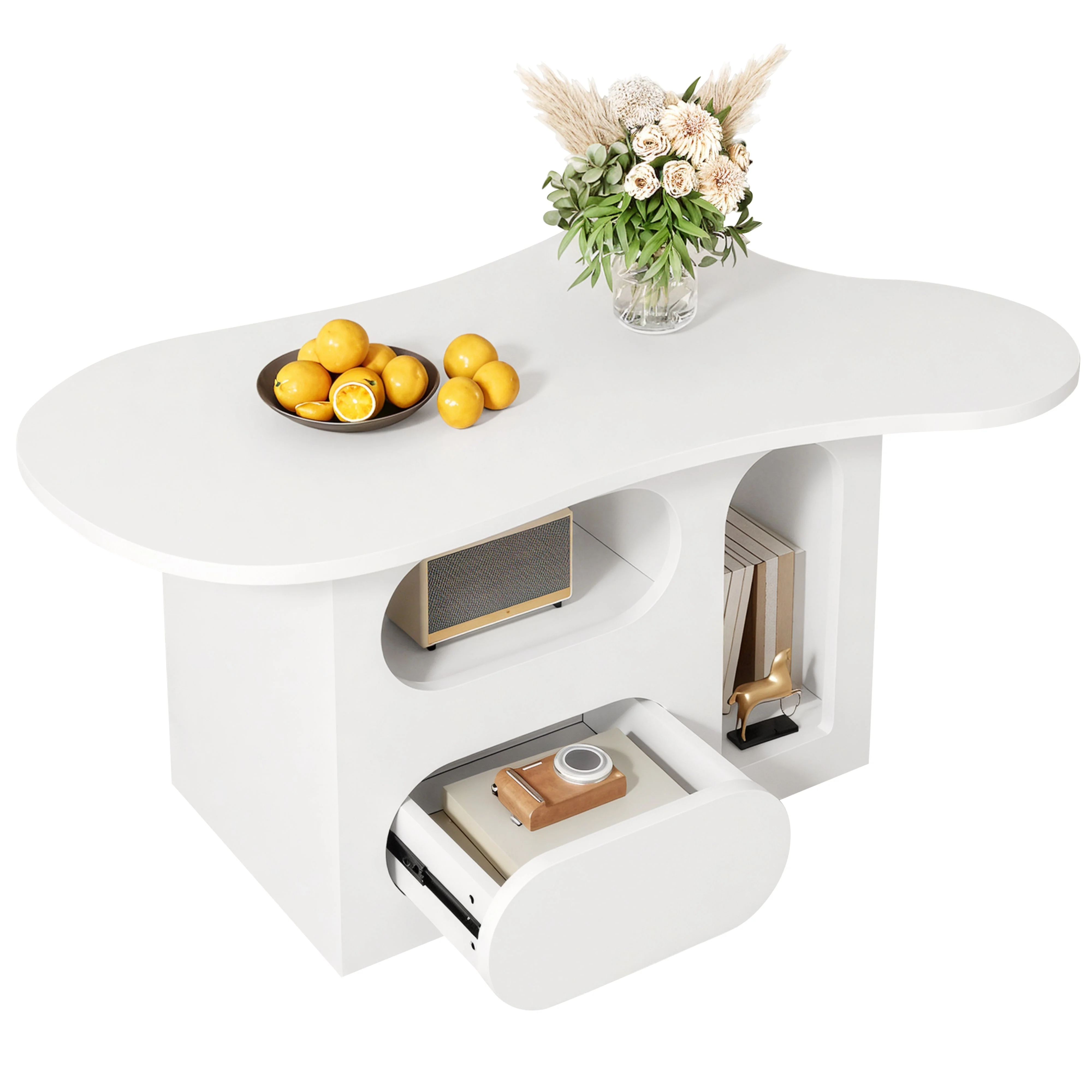 Coffee Table with Drawers, Cloud-Shaped with Open Storage, High-Quality Material - Image 2