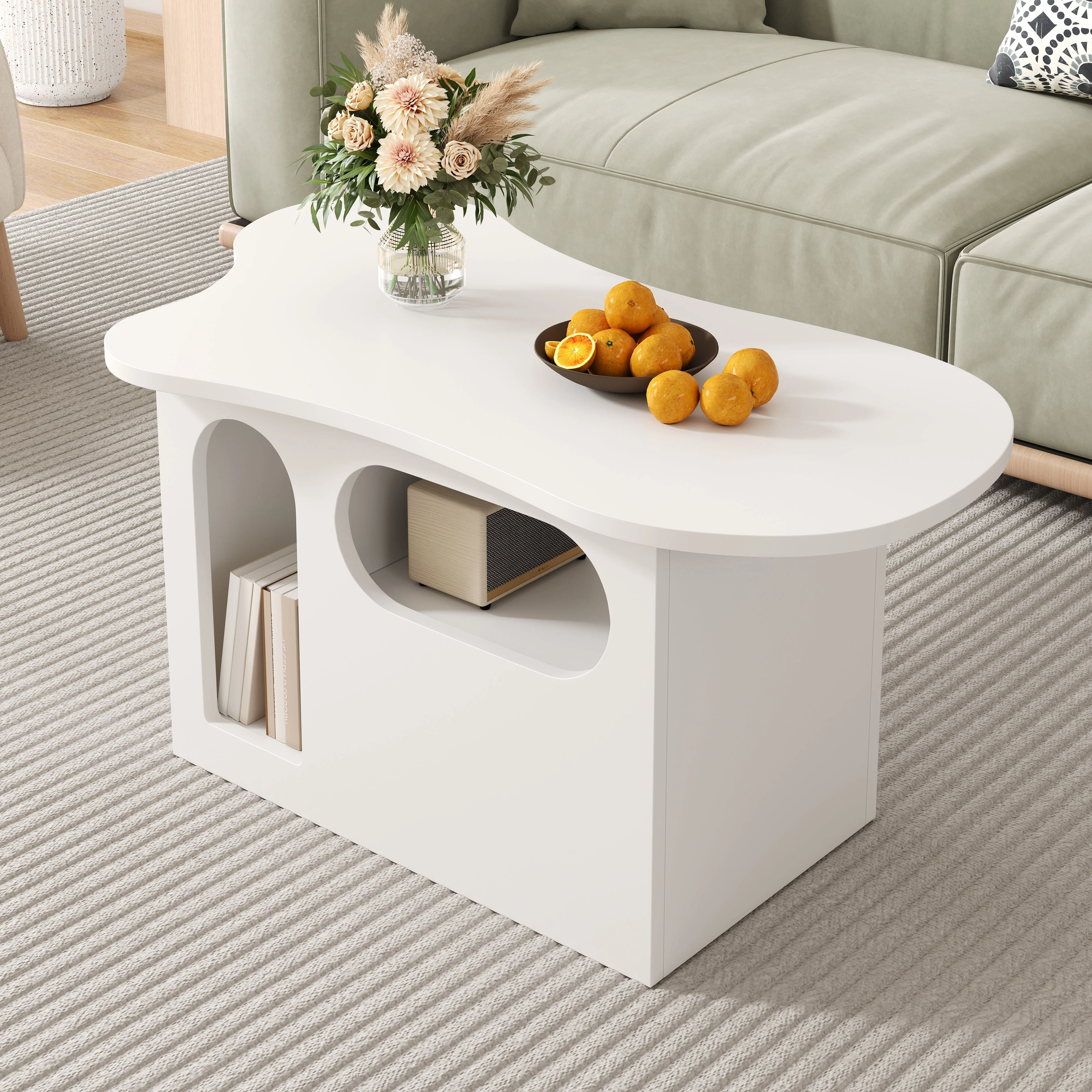 Coffee Table with Drawers, Cloud-Shaped with Open Storage, High-Quality Material - Image 6
