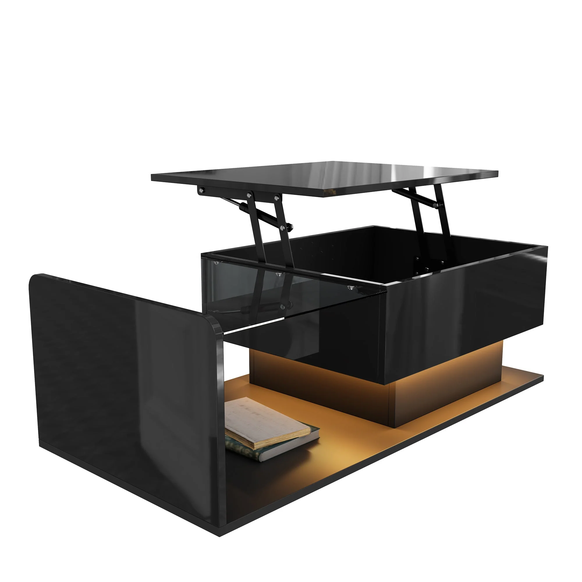 Coffee Table with Glass & LED, High-Gloss Black - Image 2