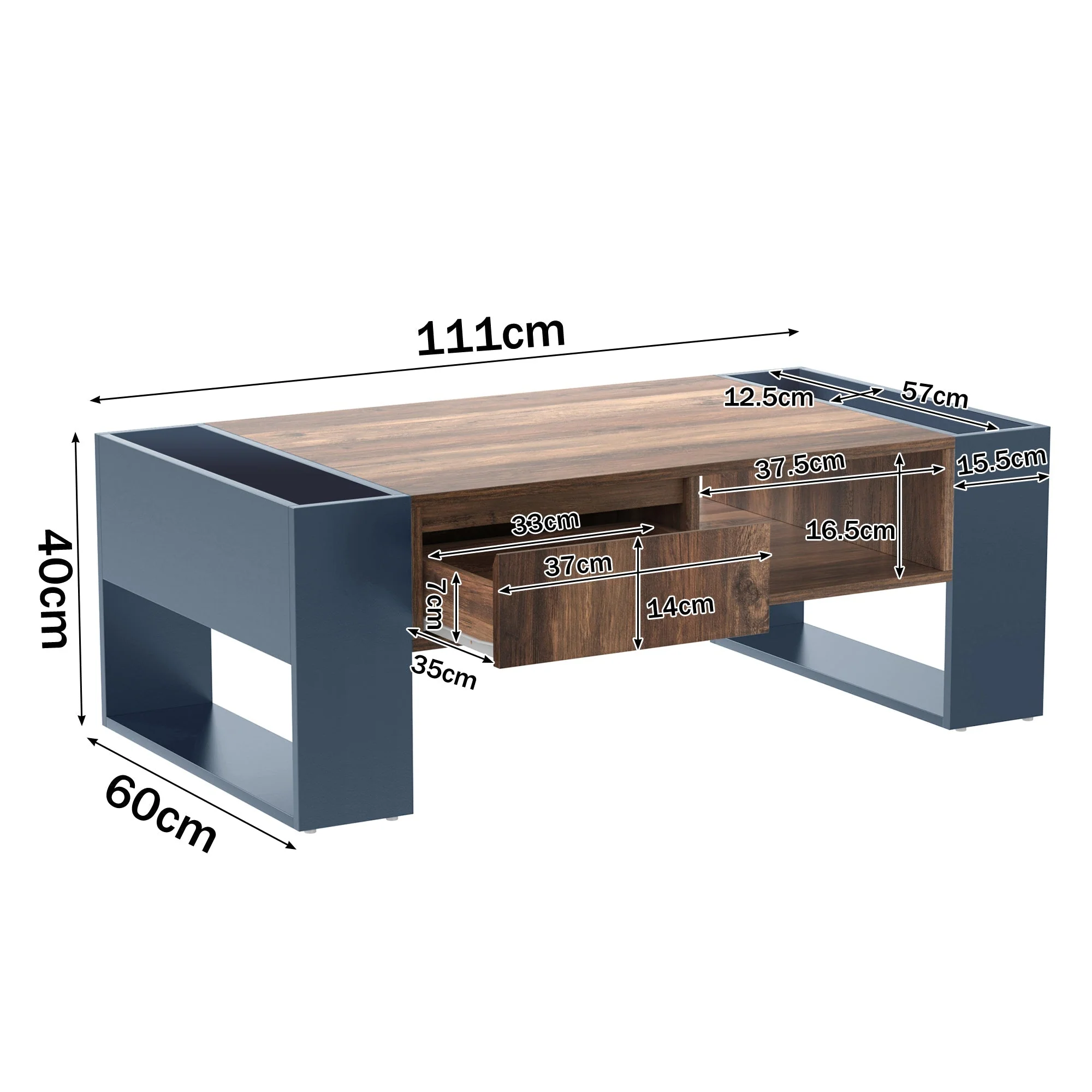 Coffee Table with Handleless Drawer & Double-Sided Storage, Anthracite Wood Grain - Image 3