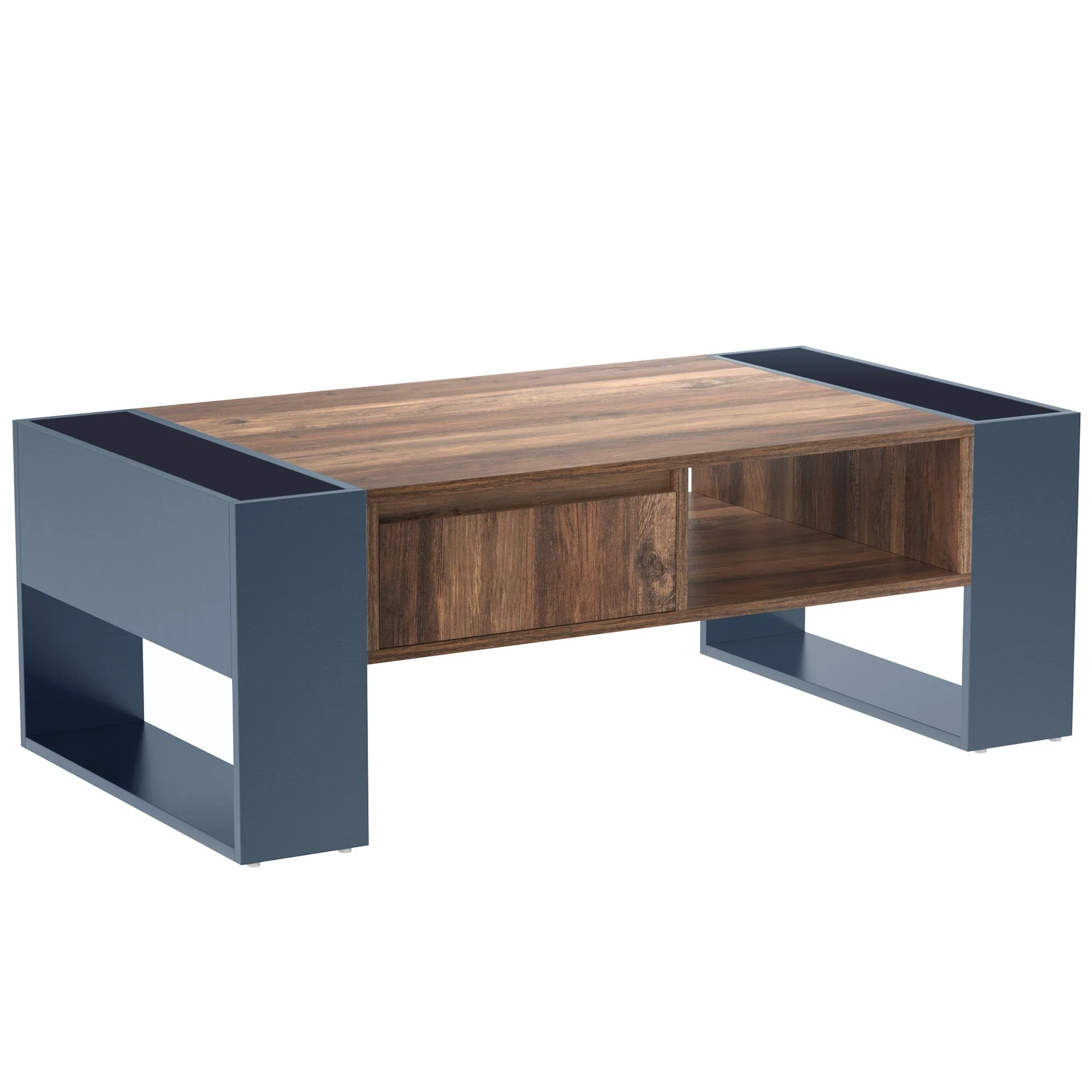 Coffee Table with Handleless Drawer & Double-Sided Storage, Anthracite Wood Grain - Image 4