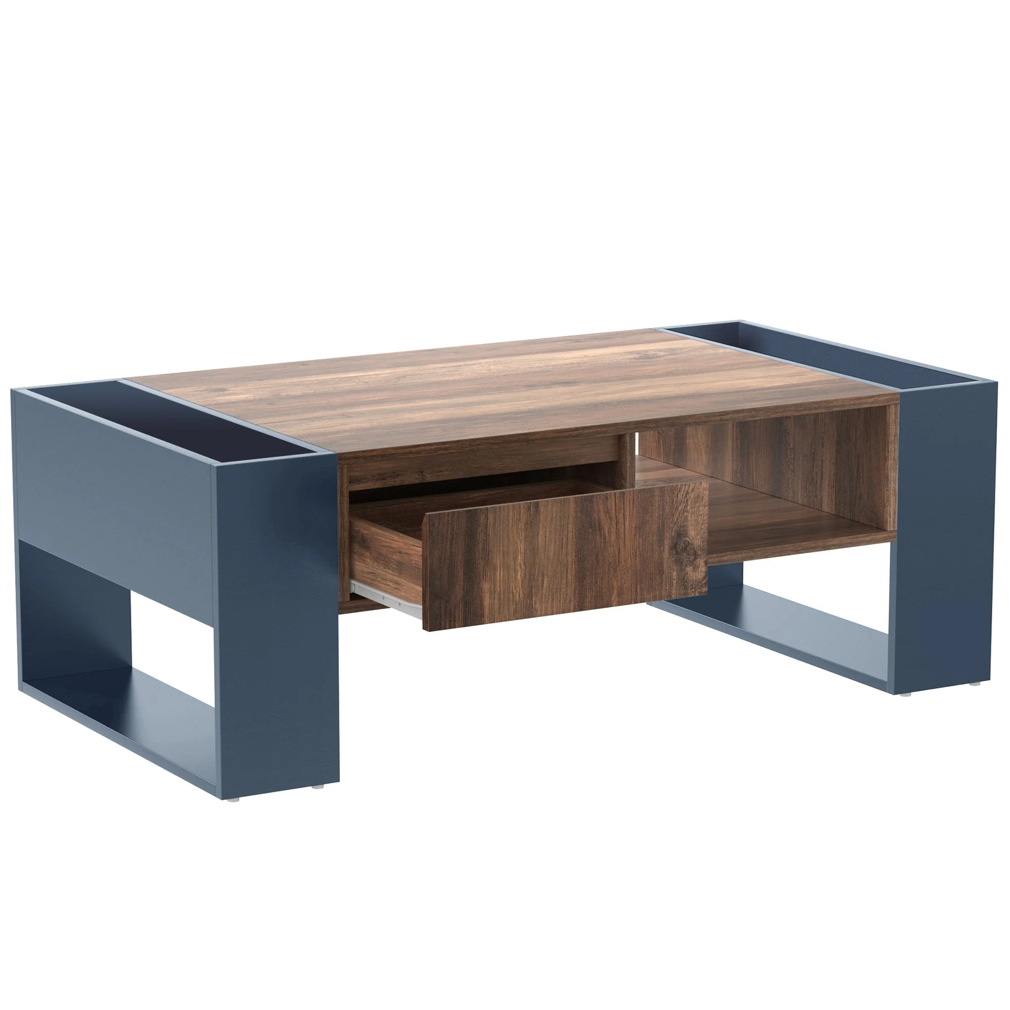 Coffee Table with Handleless Drawer & Double-Sided Storage, Anthracite Wood Grain - Image 9