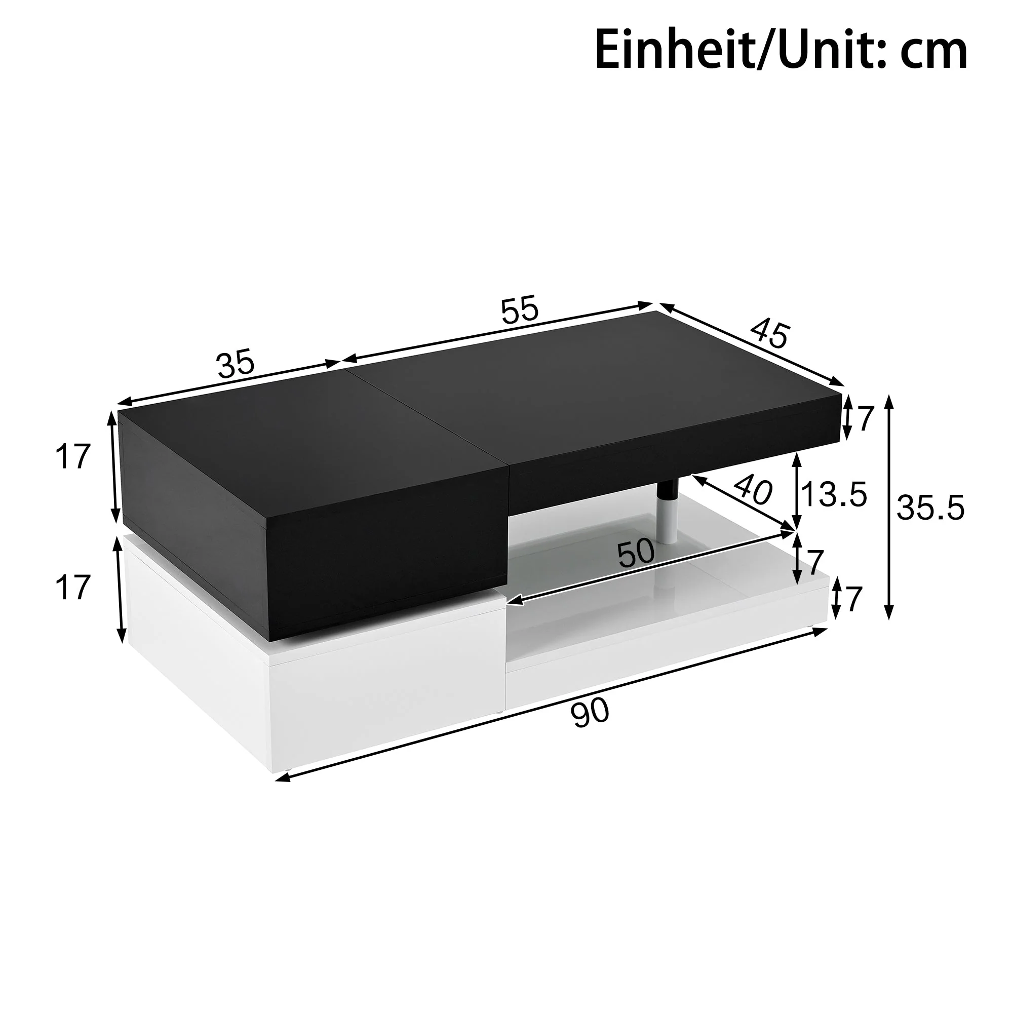 Coffee Table with LED Lighting, Bluetooth, Glass Shelf, Black & White - Image 5