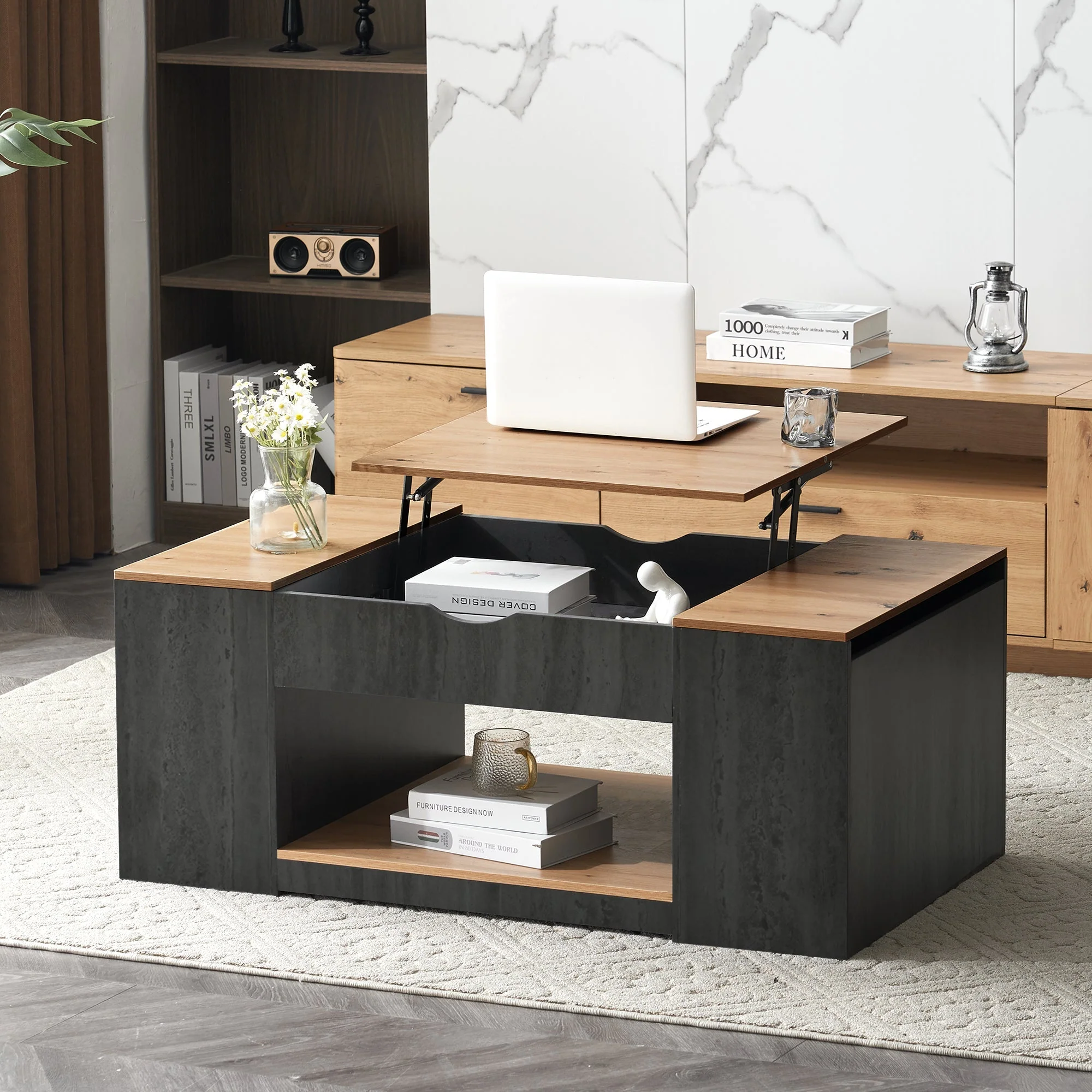 Coffee Table with Lift Function & Storage 109.5cm - Grey Frame - Image 2