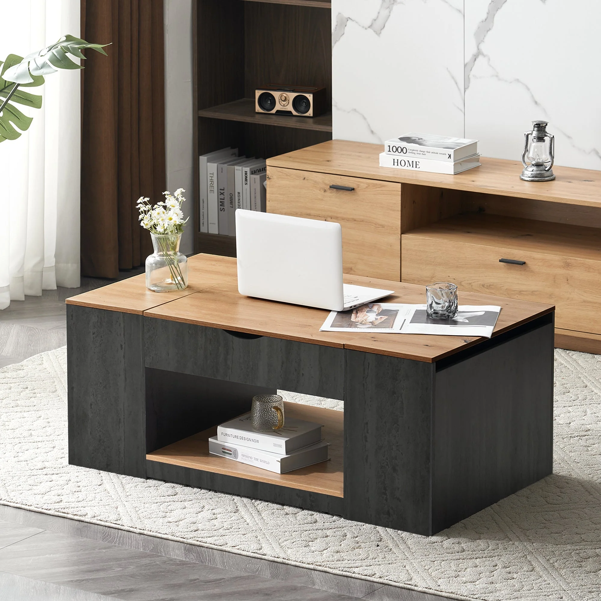 Coffee Table with Lift Function & Storage 109.5cm - Grey Frame - Image 4