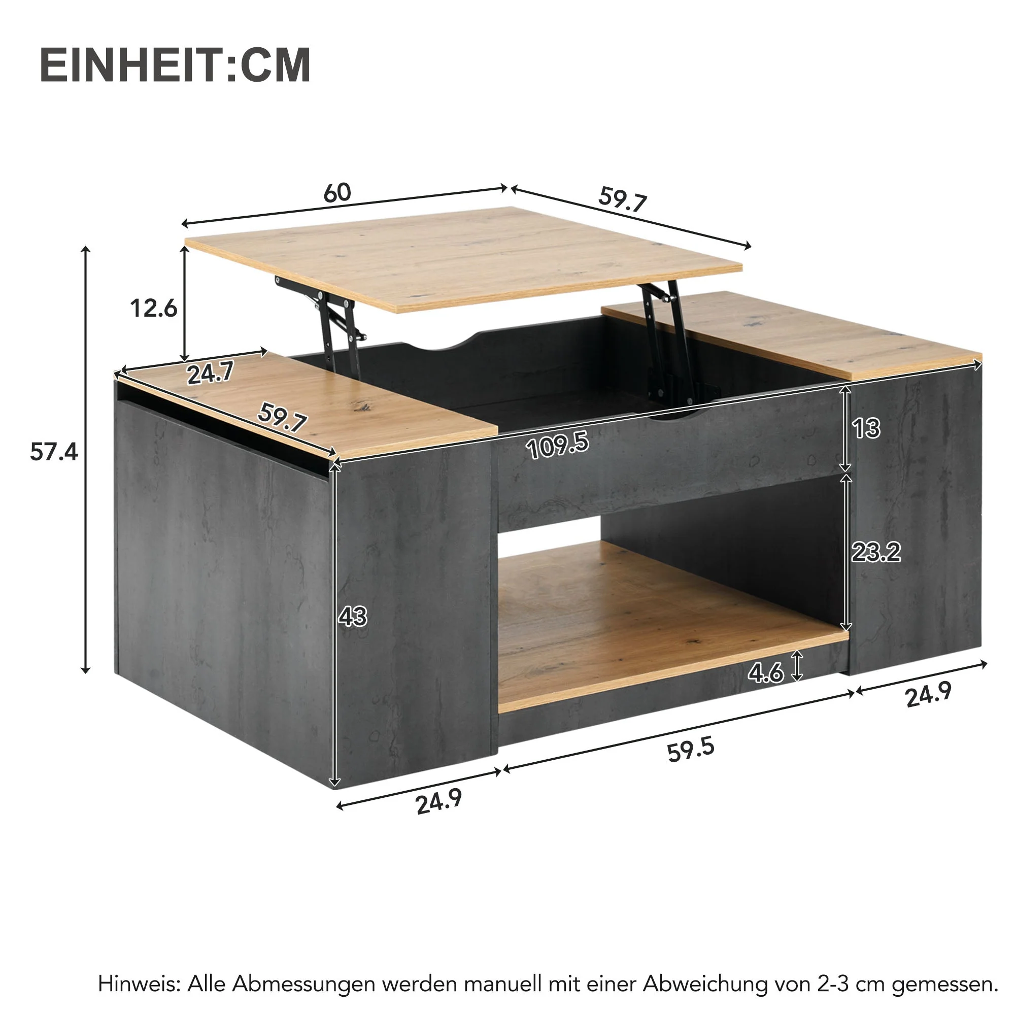Coffee Table with Lift Function & Storage 109.5cm - Grey Frame - Image 5