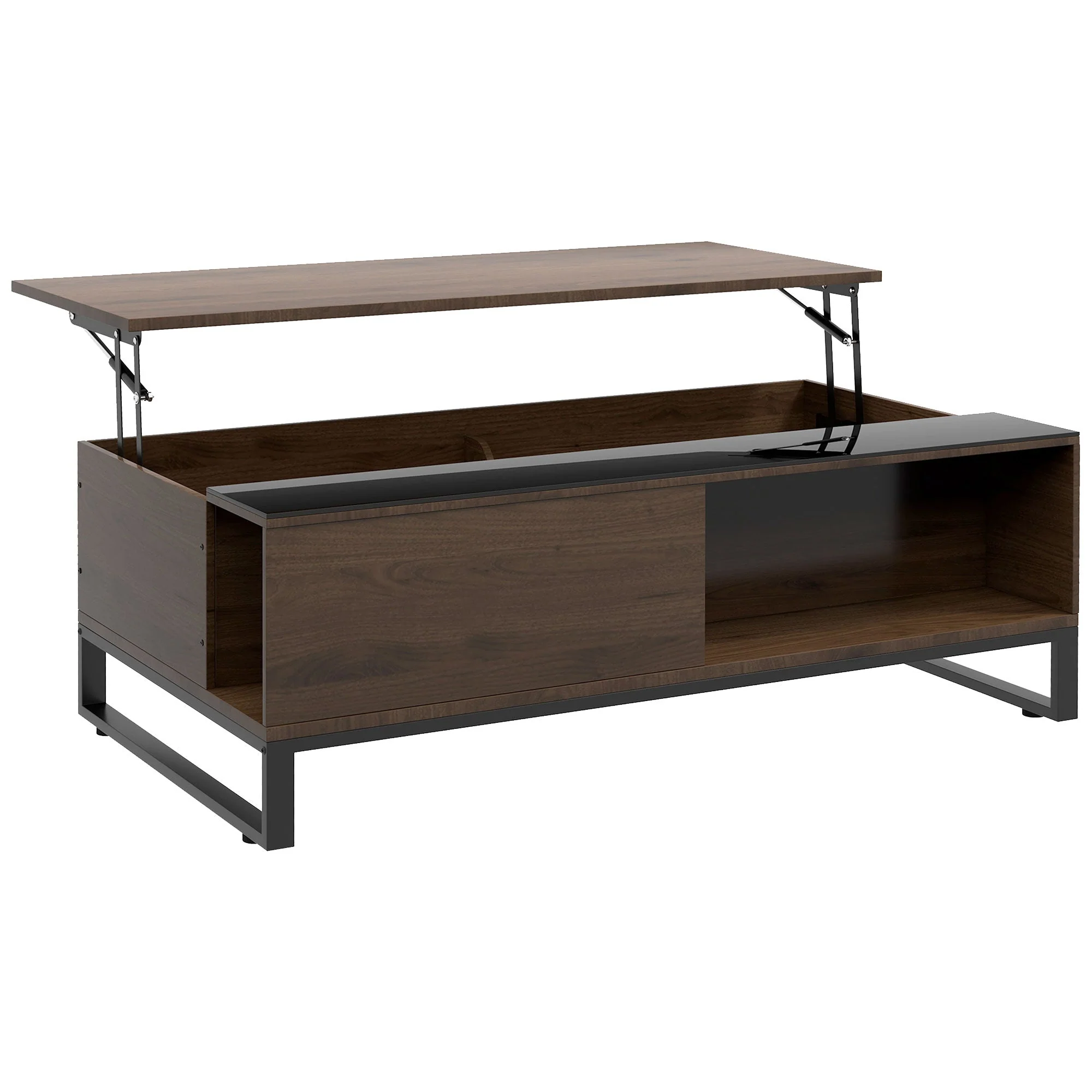 Coffee Table with Lifting Function & Storage, Steel in Walnut Black - Image 2