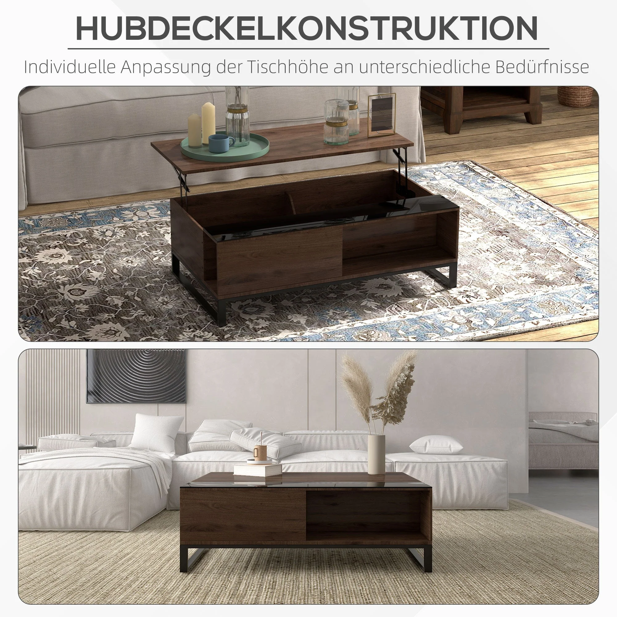 Coffee Table with Lifting Function & Storage, Steel in Walnut Black - Image 4