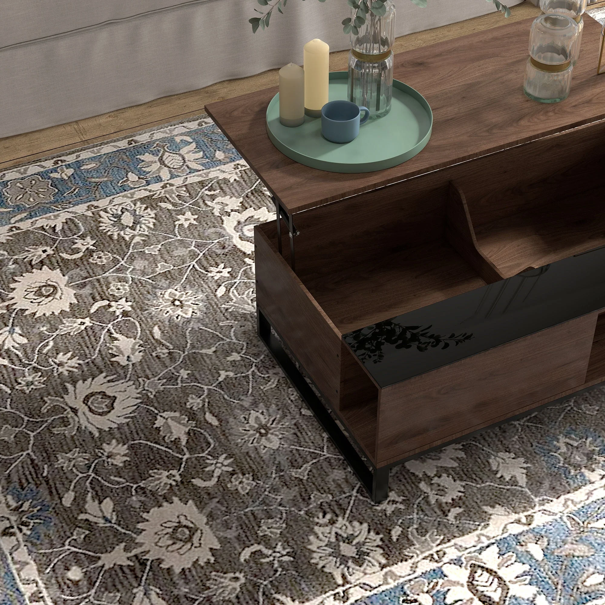 Coffee Table with Lifting Function & Storage, Steel in Walnut Black - Image 7