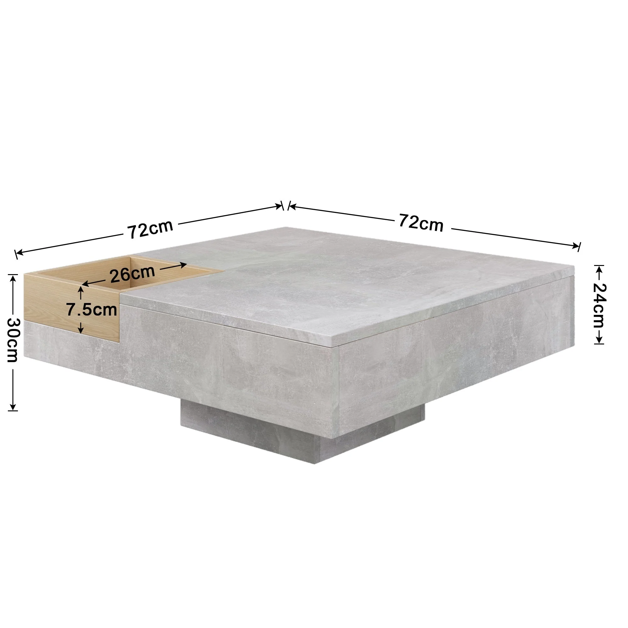 Coffee Table with Removable Storage Box, Concrete Gray and Wood - Image 8