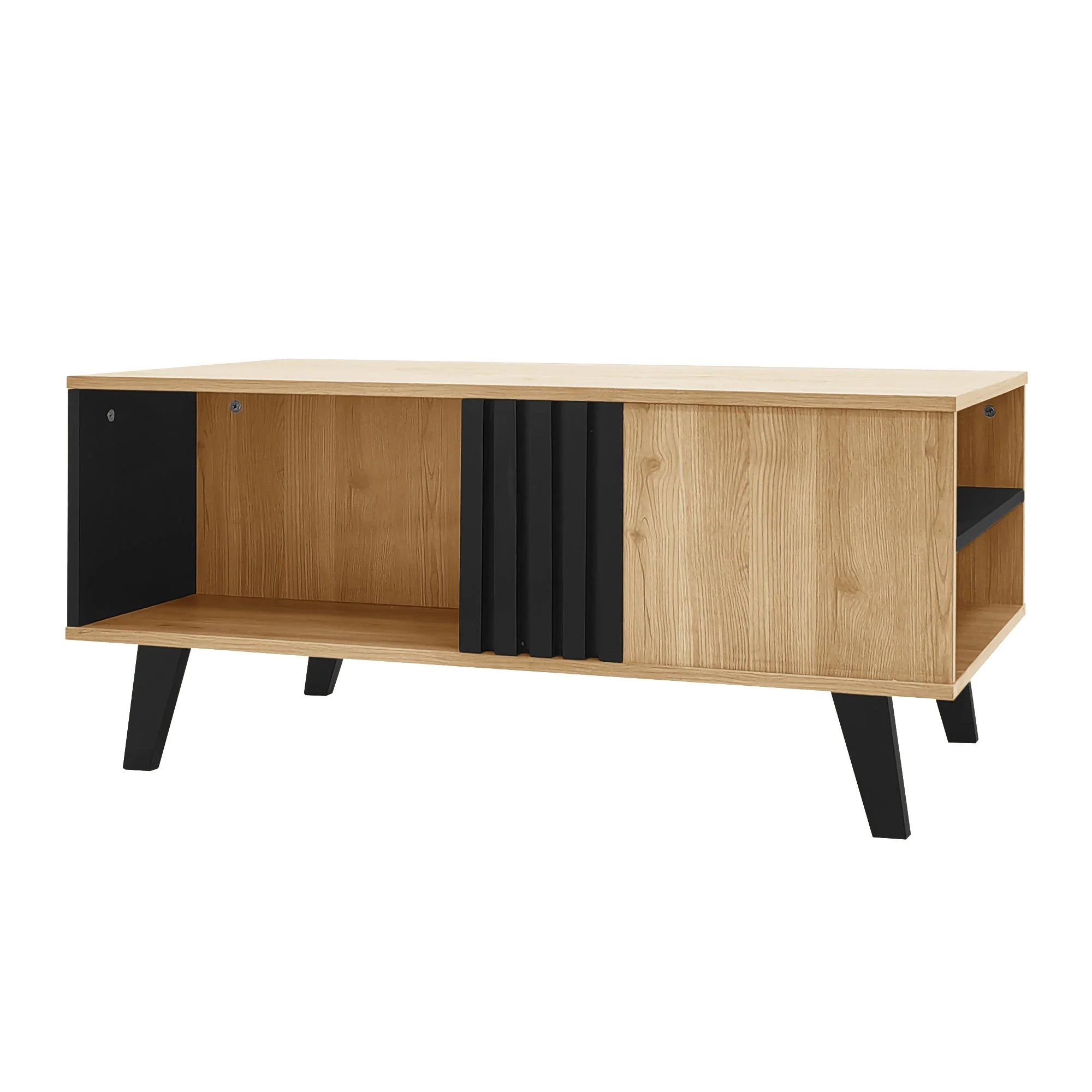 Coffee table with side table and drawer, versatile storage, wood and black design - Image 10