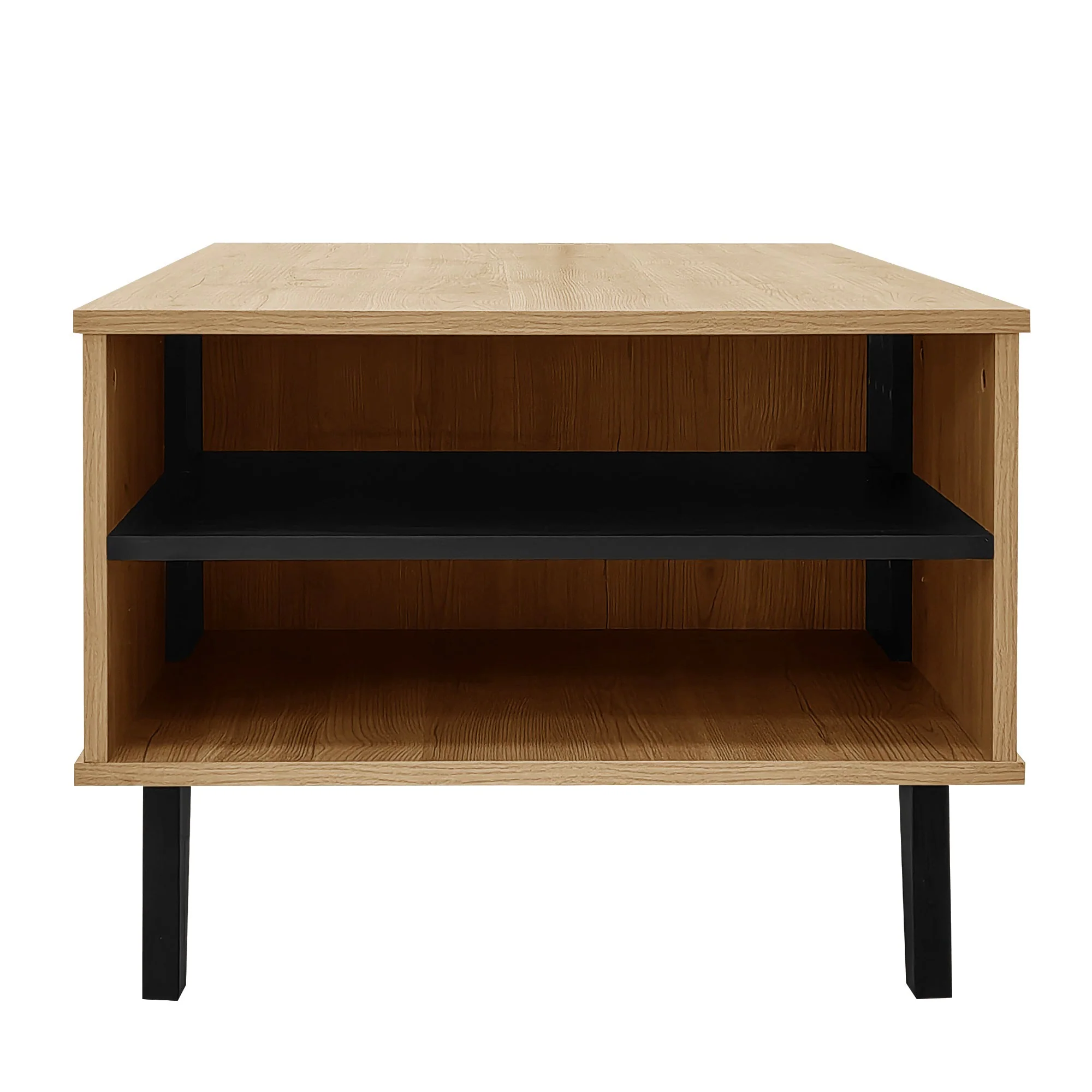 Coffee table with side table and drawer, versatile storage, wood and black design - Image 11