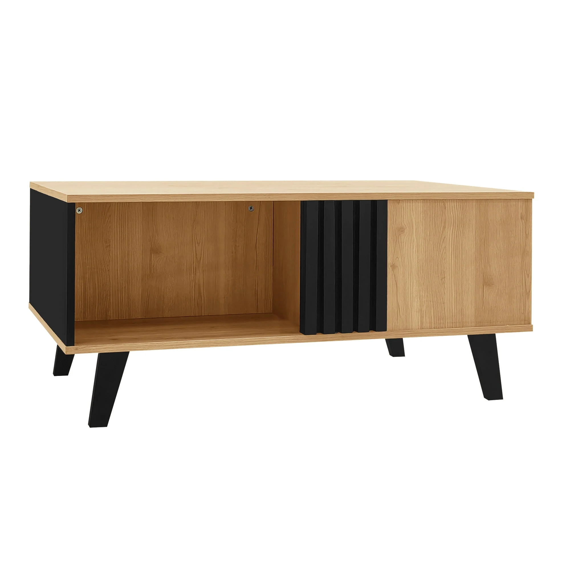 Coffee table with side table and drawer, versatile storage, wood and black design - Image 6