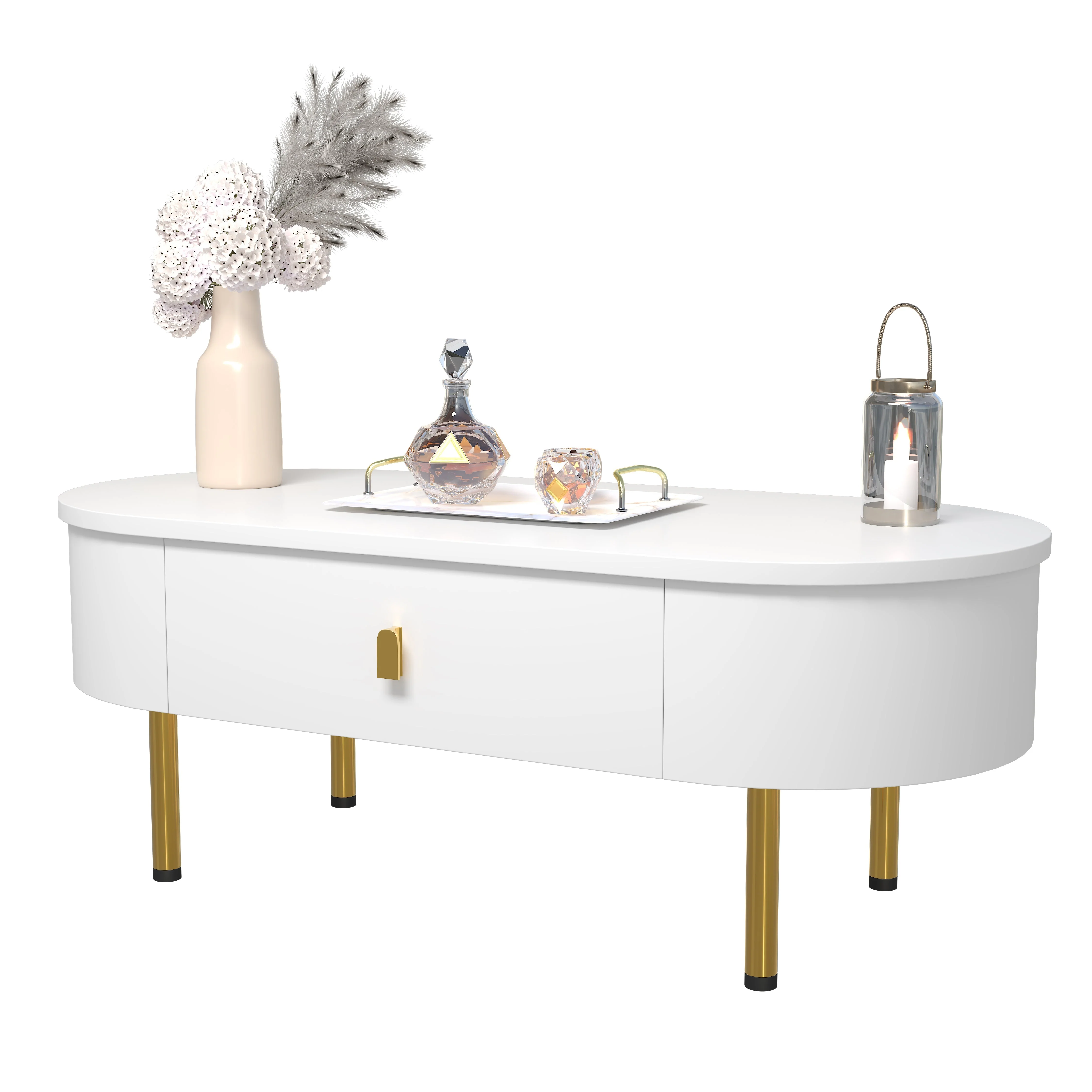 Coffee Table with Two Drawers, Curved Corners, Golden - Image 2