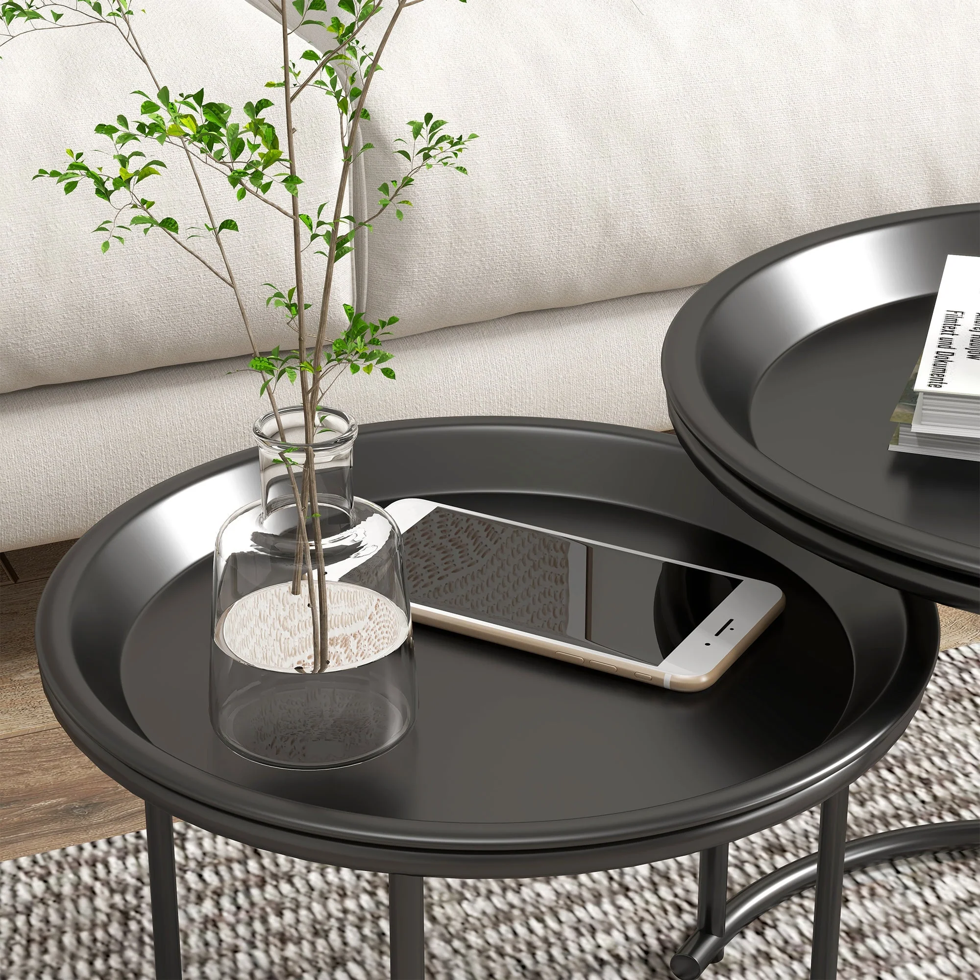 Coffee Tables, Round Stackable, Steel, Black - Image 7