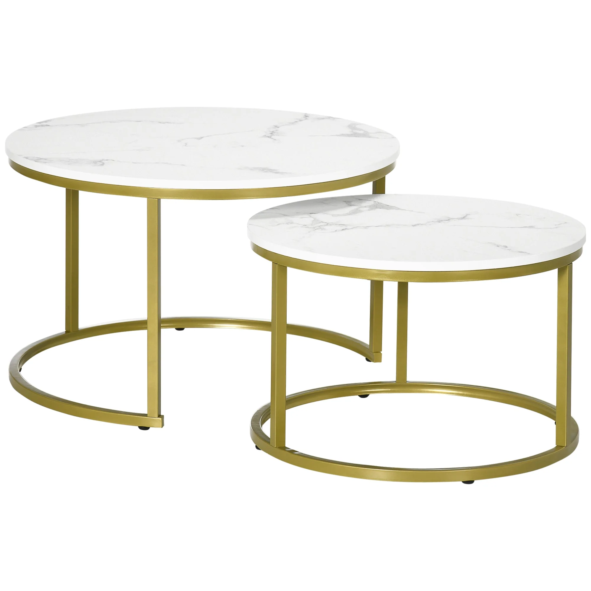 Coffee Tables, Round Stackable with Steel Frame, White - Image 2