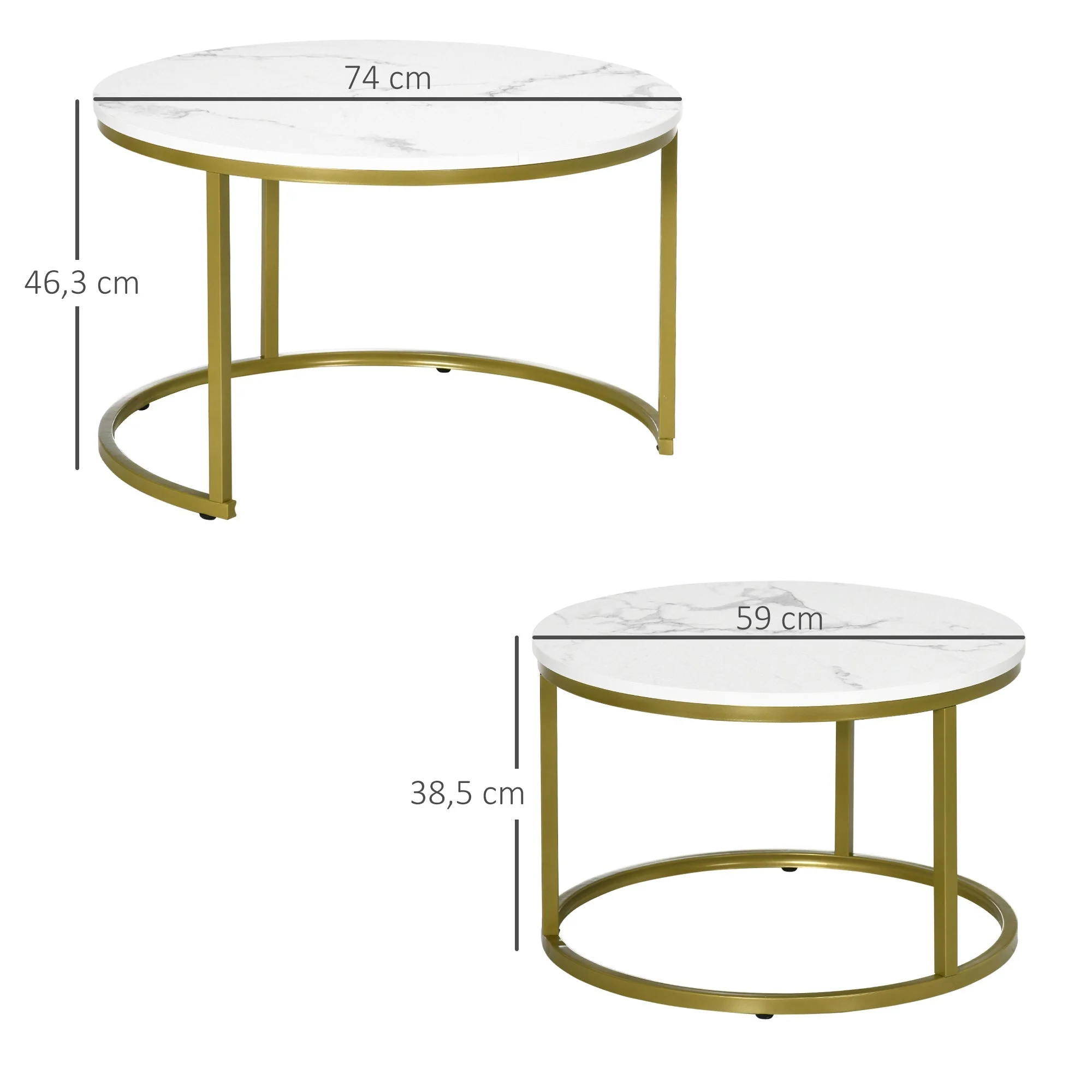 Coffee Tables, Round Stackable with Steel Frame, White - Image 3