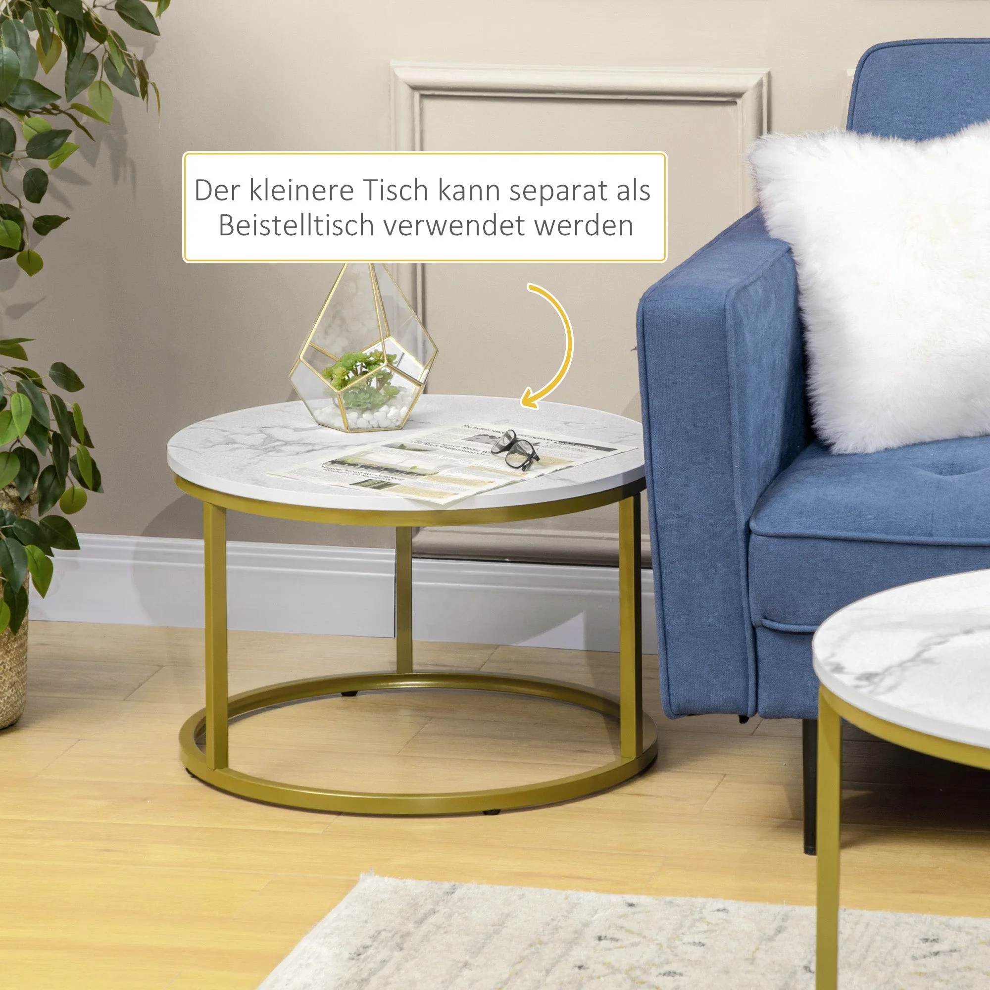 Coffee Tables, Round Stackable with Steel Frame, White - Image 5